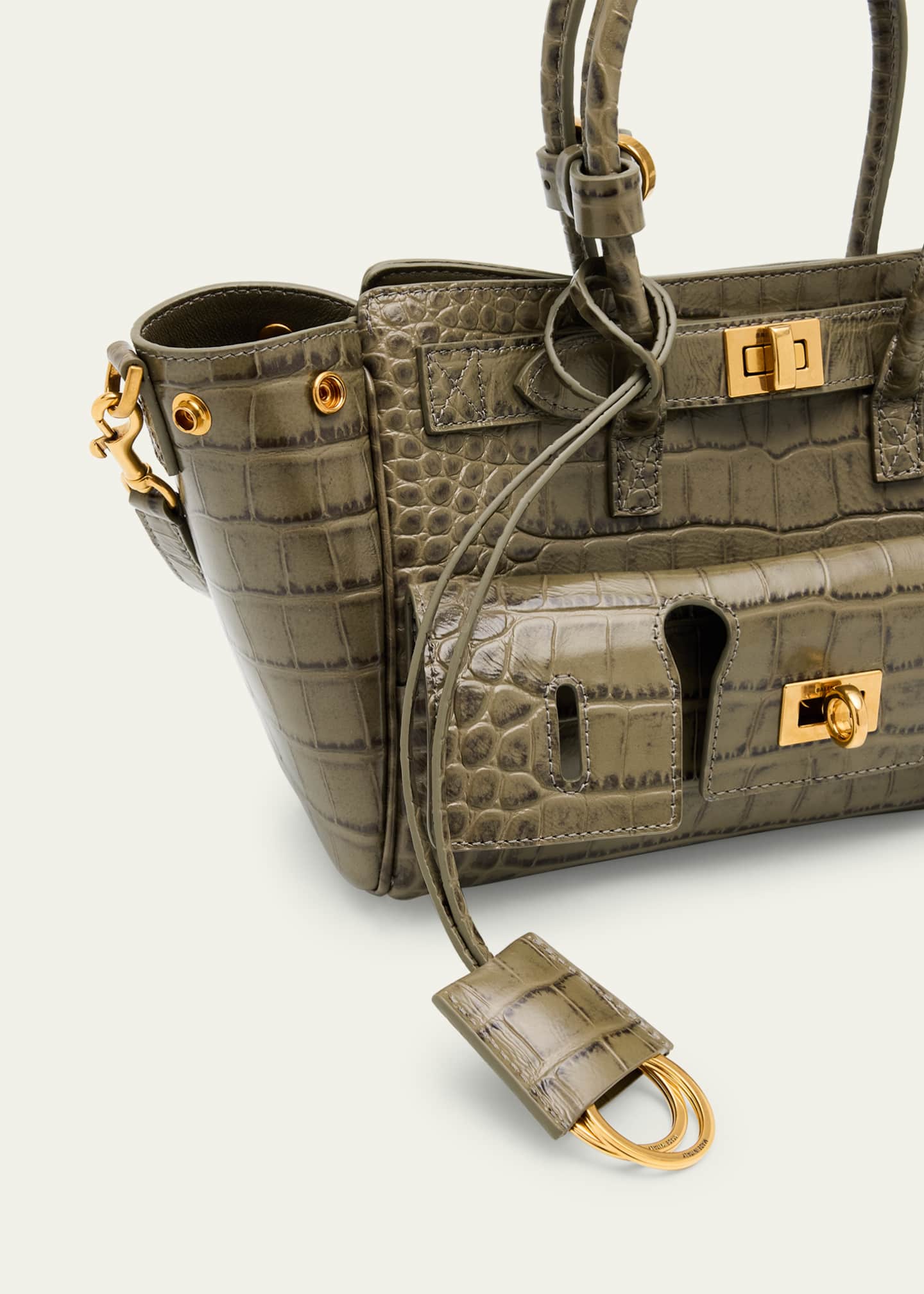 Balenciaga Bel Air Mini Croc-Embossed Leather Top-Handle Bag
