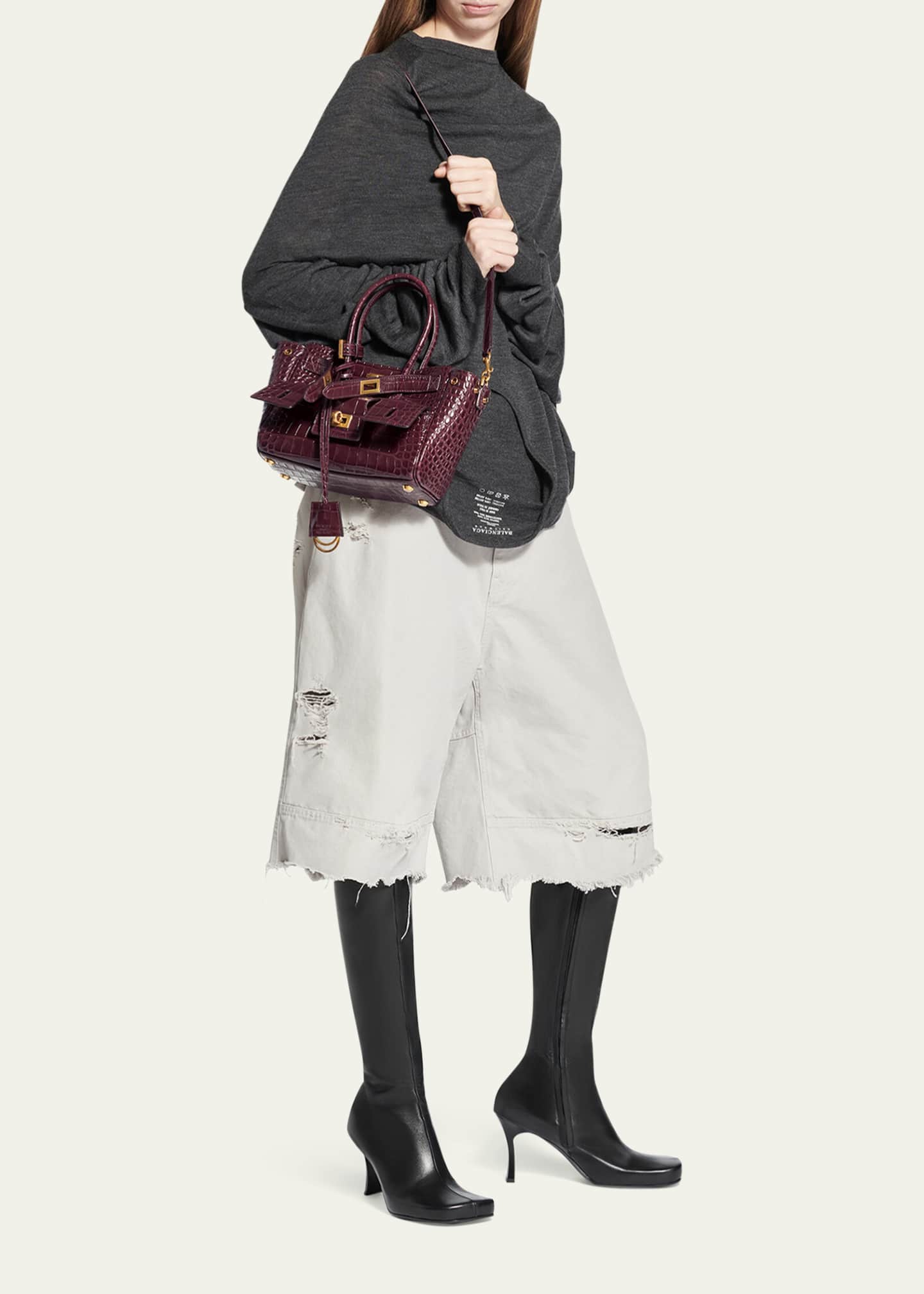 Balenciaga Bel Air Mini Croc-Embossed Leather Crossbody Bag Image 2 of 6