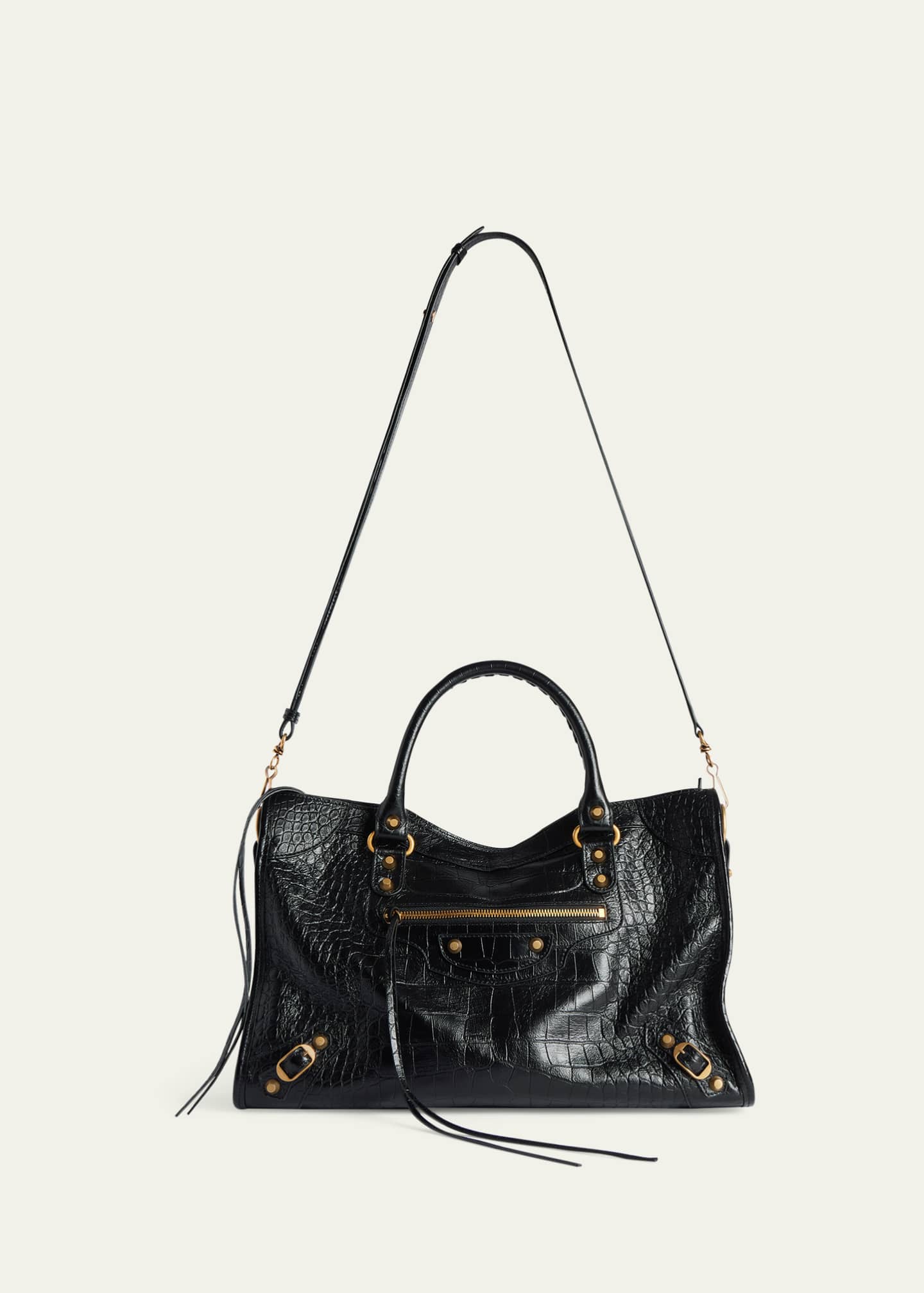 Balenciaga Le City Medium Croc-Embossed Leather Crossbody
