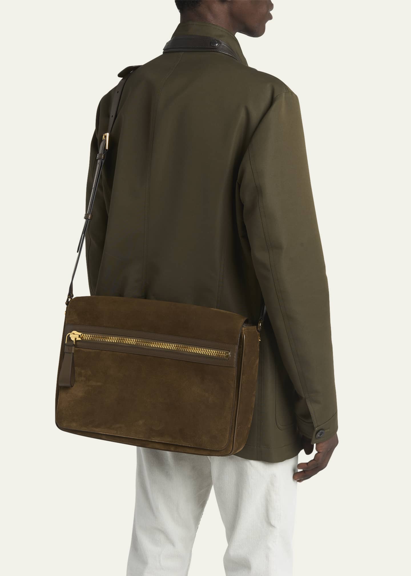 TOM FORD Men's Buckley Suede Large Flap Messenger Bag Image 2 of 6