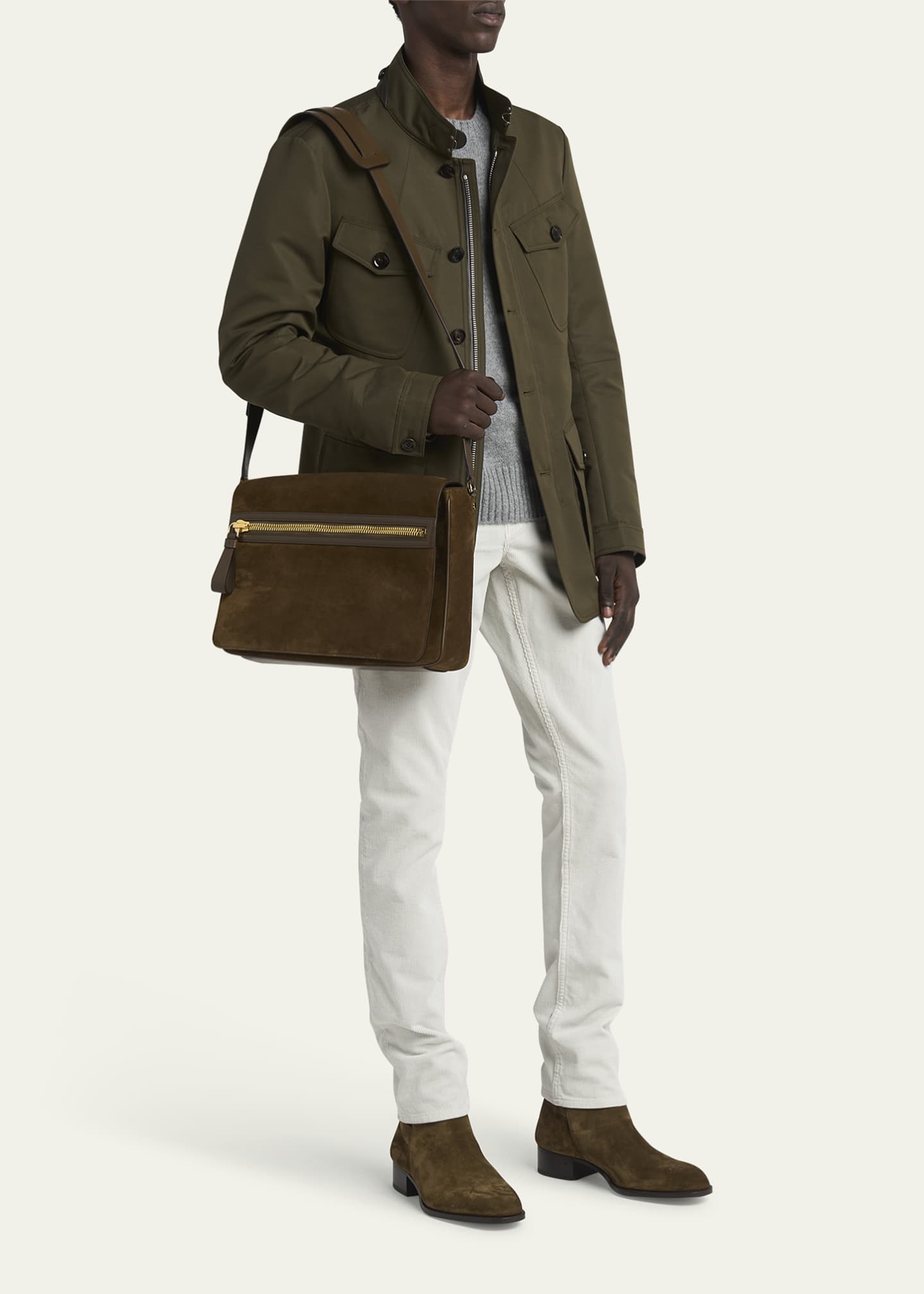 TOM FORD Men's Buckley Suede Large Flap Messenger Bag Image 5 of 6