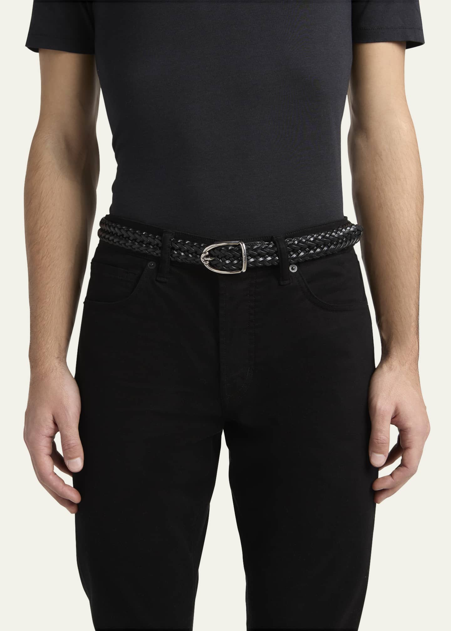 TOM FORD Men's Woven Leather Angled-Buckle Belt Image 2 of 2