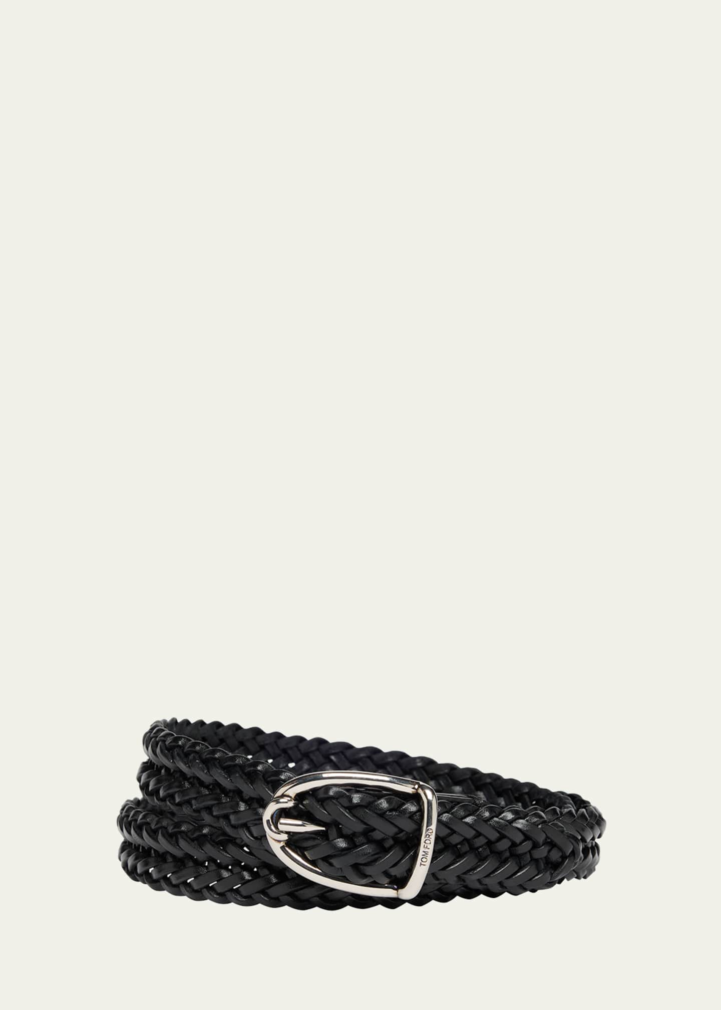 TOM FORD Men's Woven Leather Angled-Buckle Belt Image 1 of 2