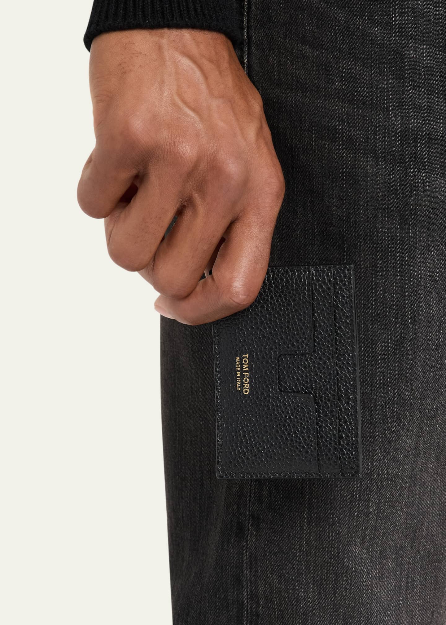 TOM FORD Men's Grained Leather Money Clip Card Case Image 2 of 4