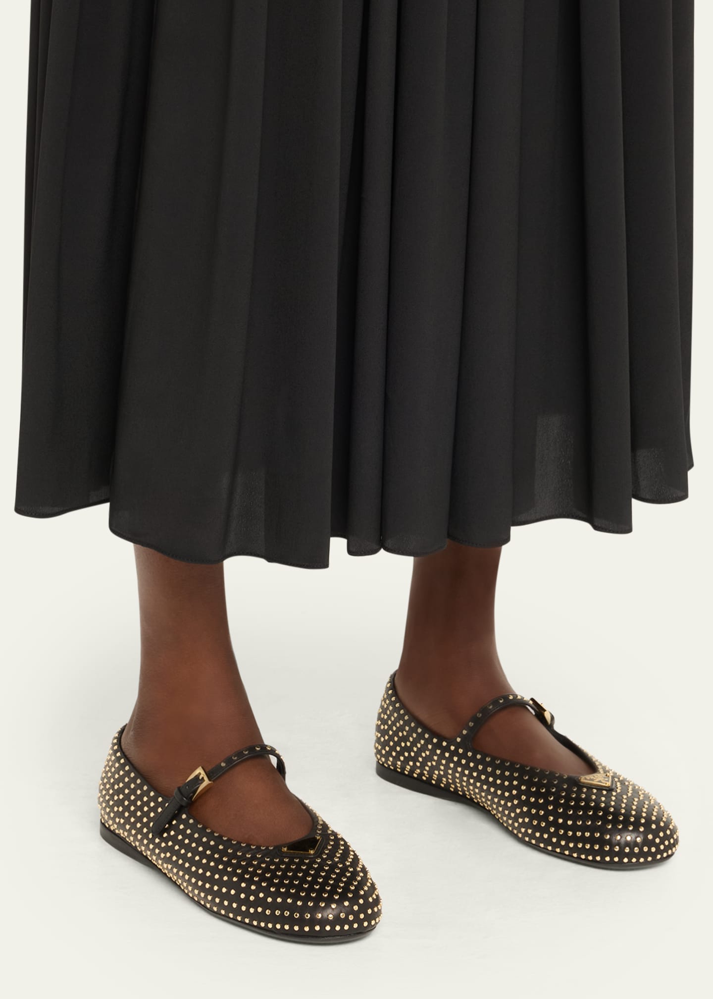 Prada Embellished Leather Mary Jane Ballerina Flats Image 2 of 6