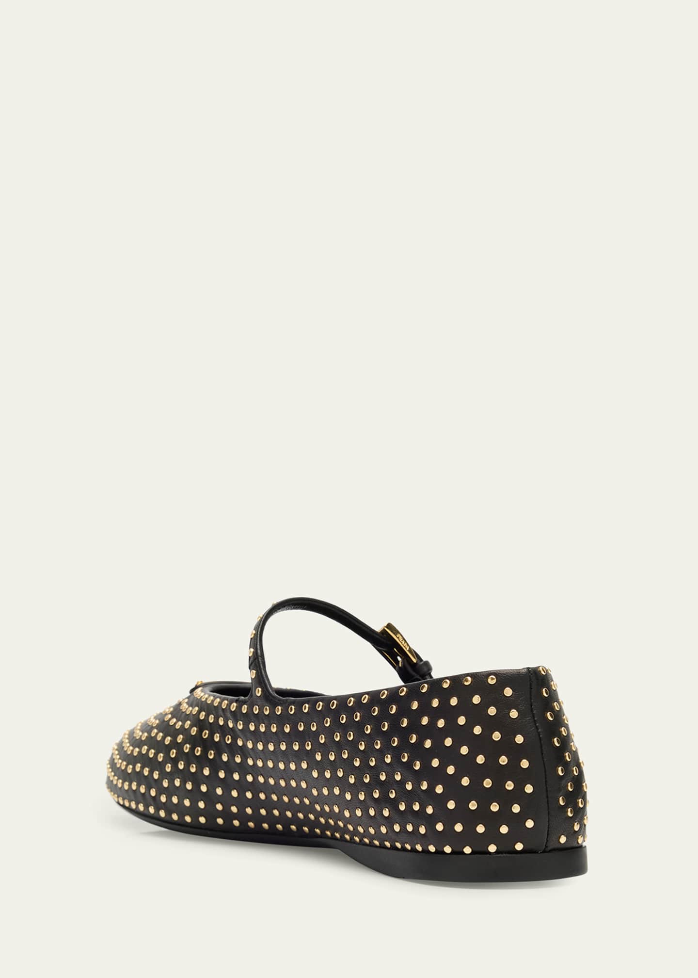 Prada Embellished Leather Mary Jane Ballerina Flats Image 4 of 6