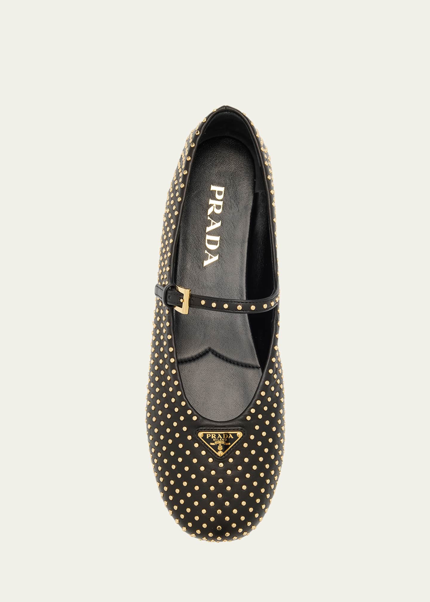 Prada Embellished Leather Mary Jane Ballerina Flats Image 6 of 6