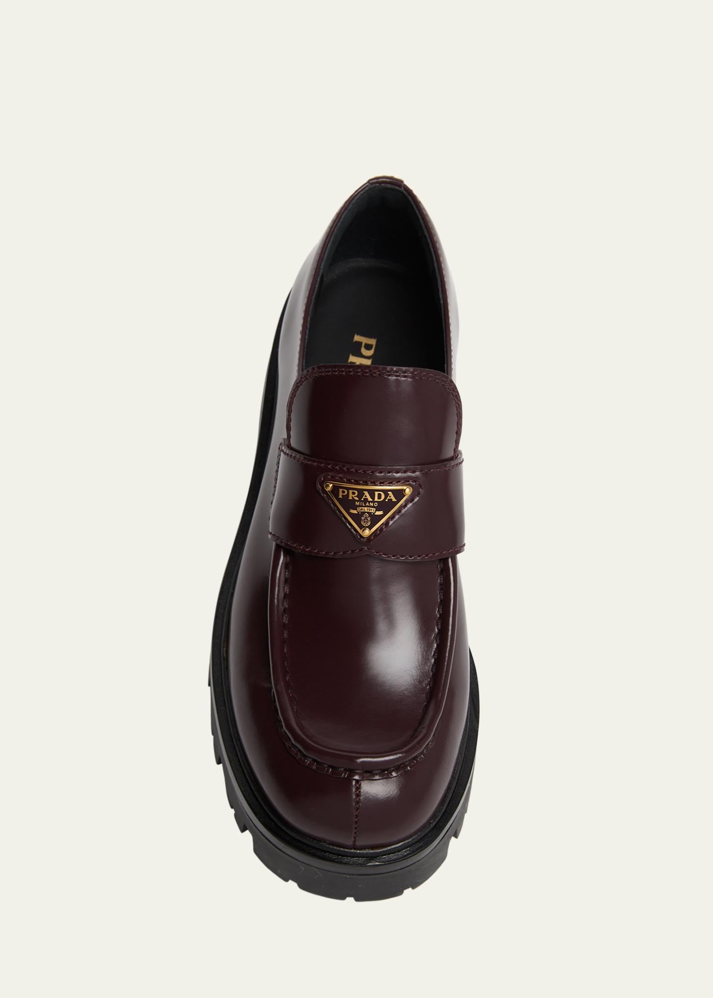 Prada Platform Leather Triangle Logo Loafers - Bergdorf Goodman
