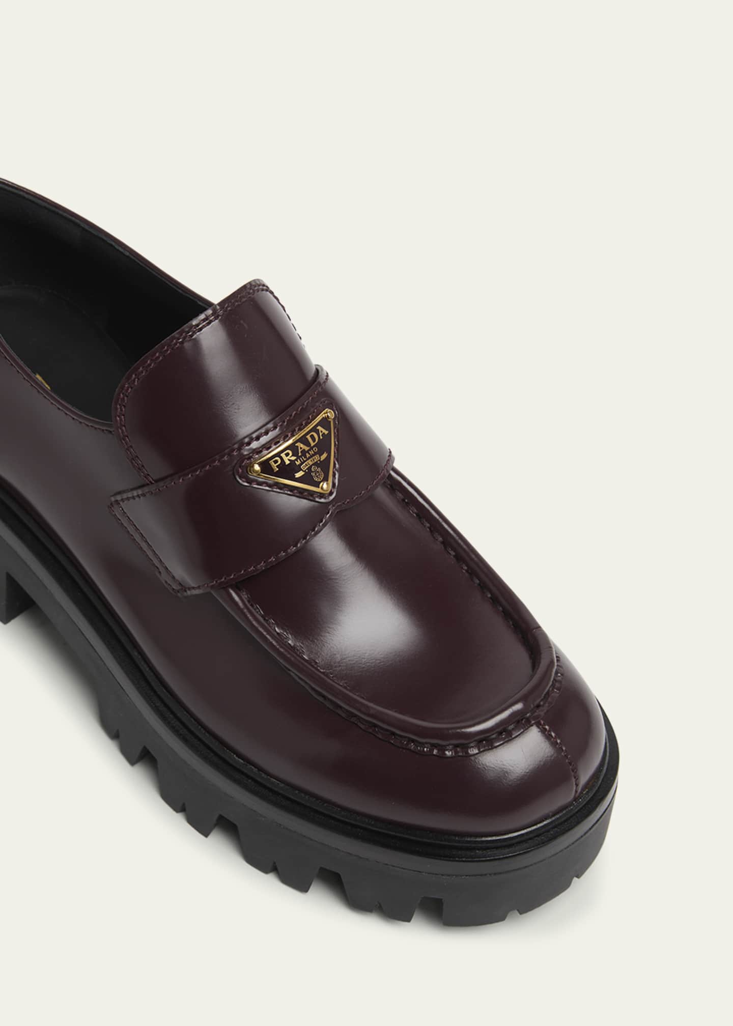 Prada Platform Leather Triangle Logo Loafers - Bergdorf Goodman