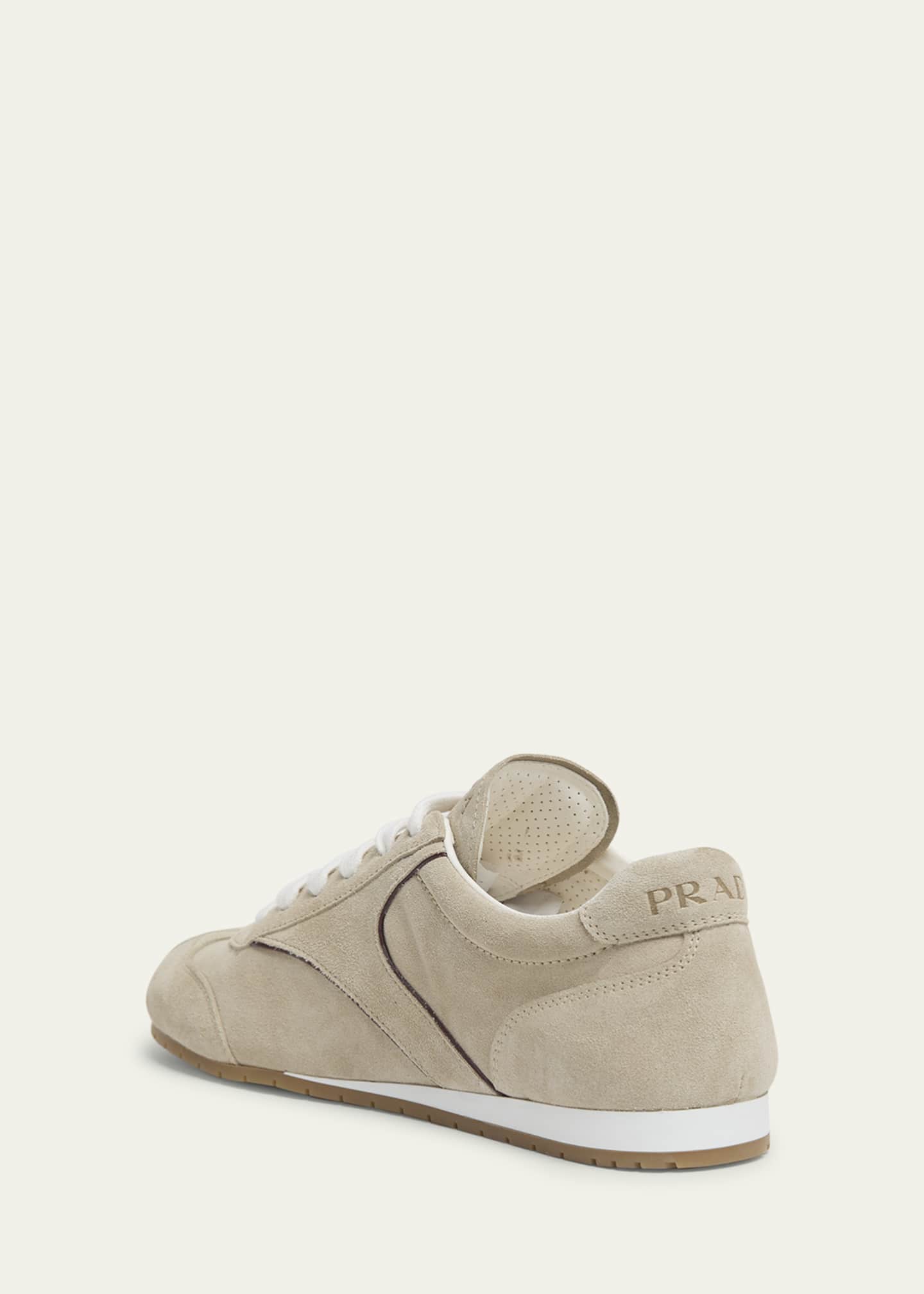 靴 prada sand beige lace up suede sneaker Prada Suede Low-Top Sneakers - Bergdorf Goodman