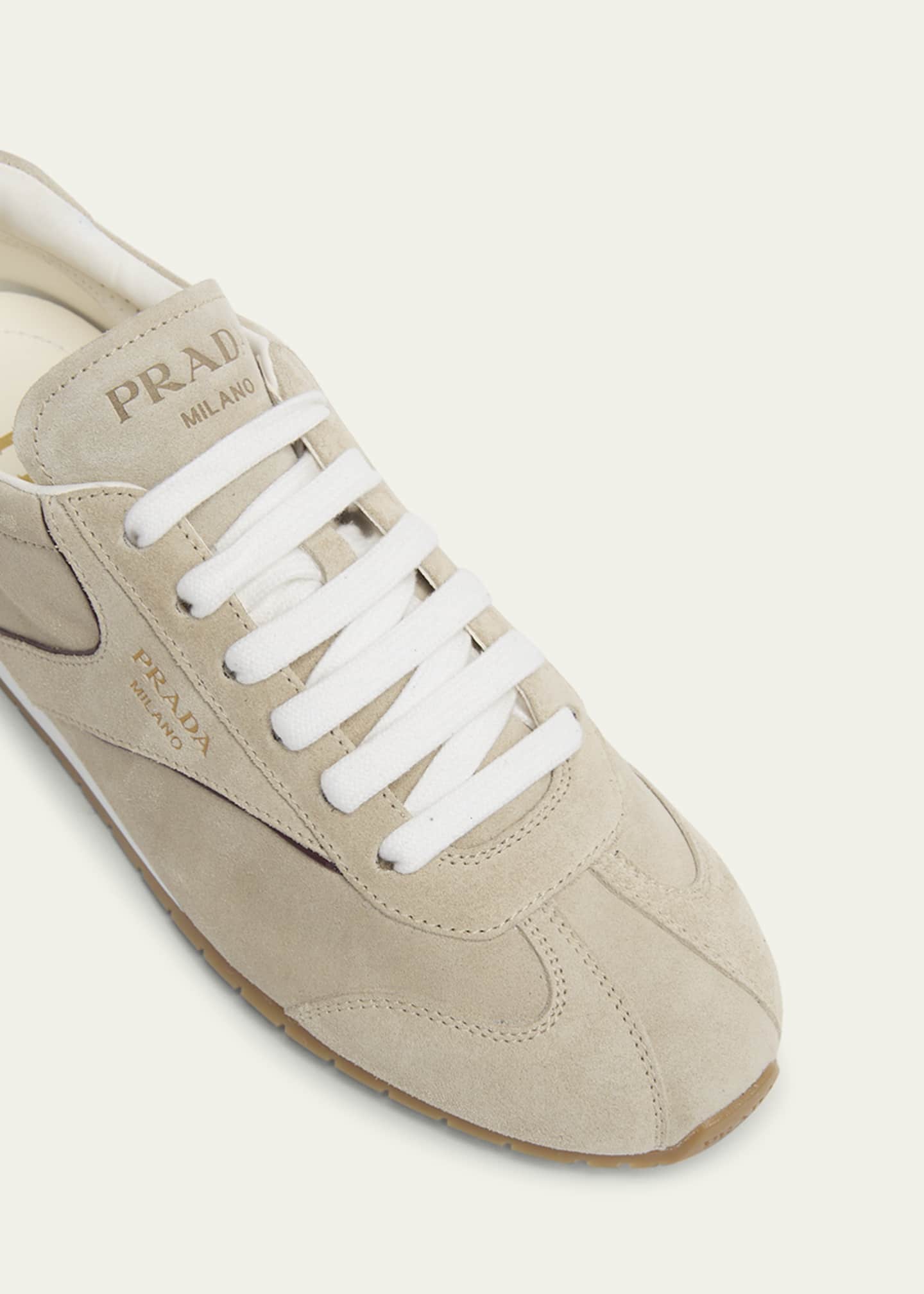 靴 prada sand beige lace up suede sneaker Prada Suede Low-Top Sneakers - Bergdorf Goodman