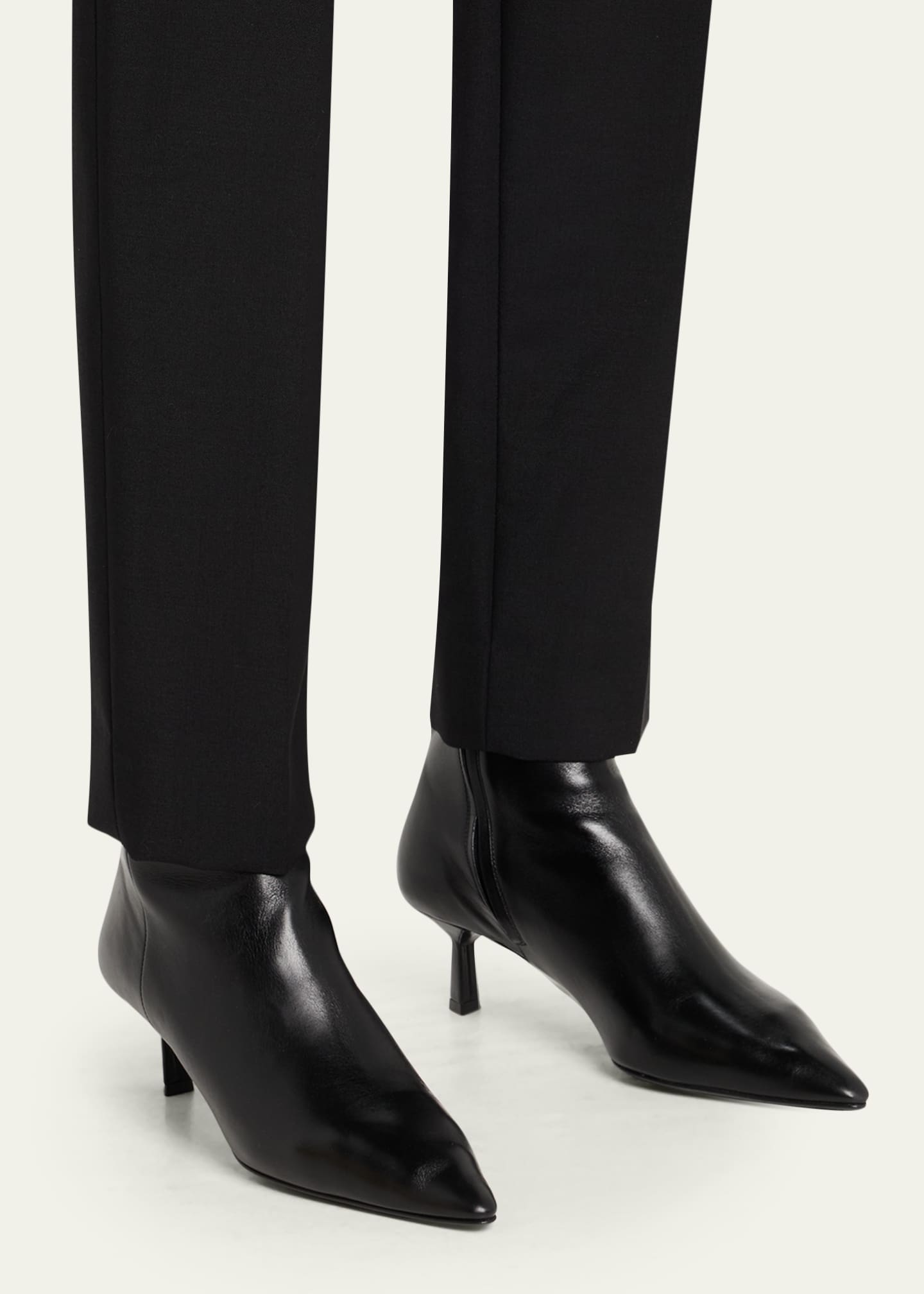 Triangle Logo Leather Kitten-Heel Booties