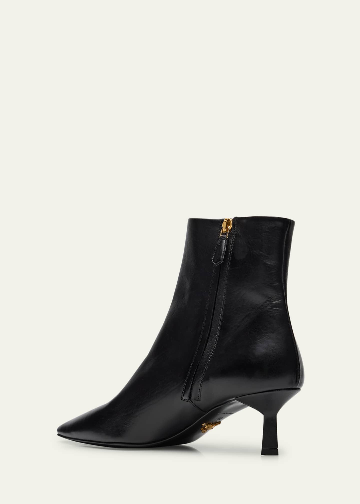 Triangle Logo Leather Kitten-Heel Booties