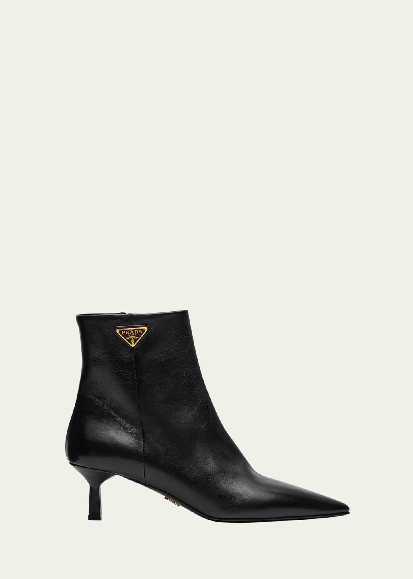 Prada Triangle Logo Leather Kitten-Heel Booties - Bergdorf Goodman