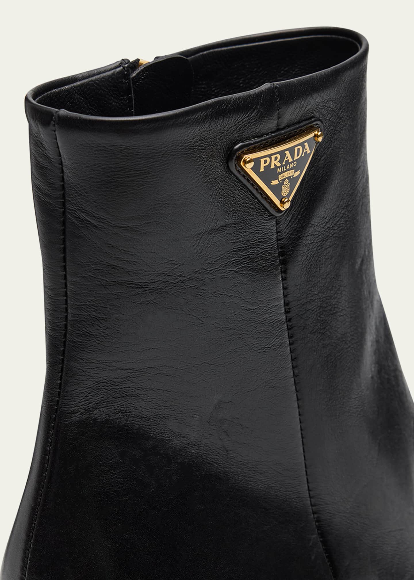 Triangle Logo Leather Kitten-Heel Booties