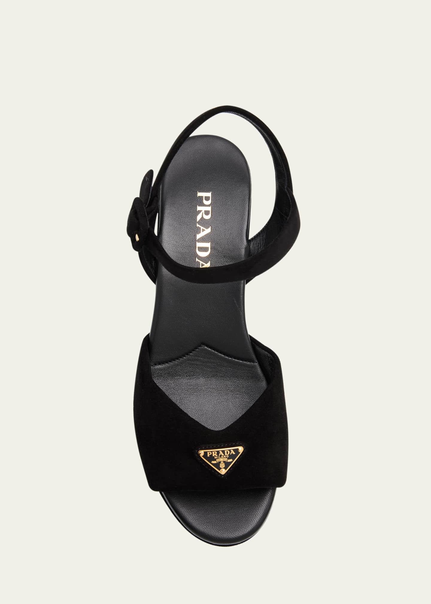 Prada Suede Triangle Logo Platform Sandals - Bergdorf Goodman