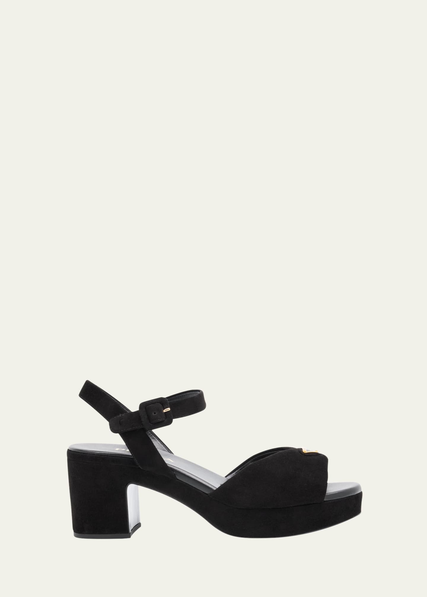 Prada Suede Triangle Logo Platform Sandals - Bergdorf Goodman