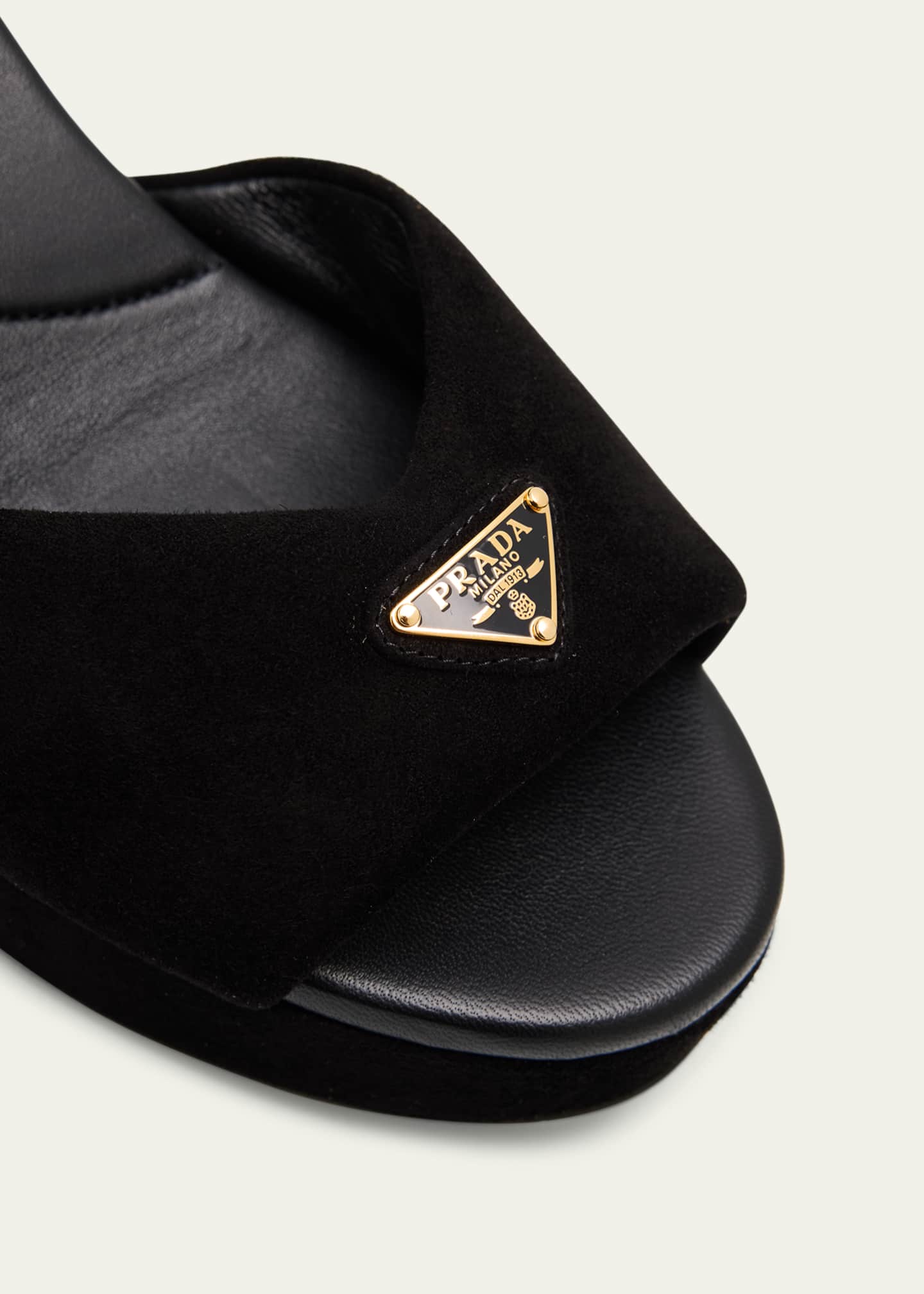 Prada Suede Triangle Logo Platform Sandals - Bergdorf Goodman