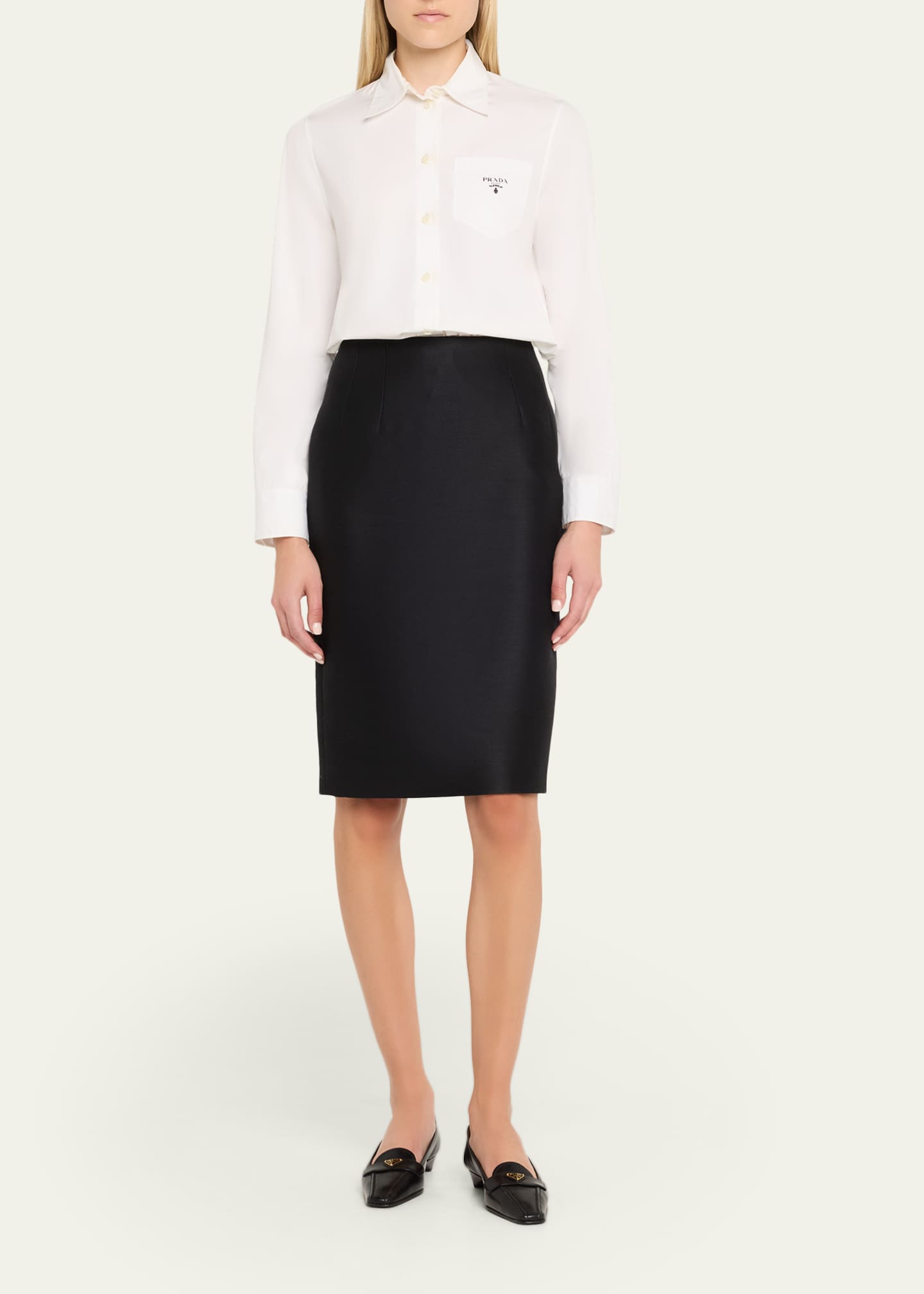Prada Leather Triangle Logo Pointed-Toe Pumps Image 3 of 6