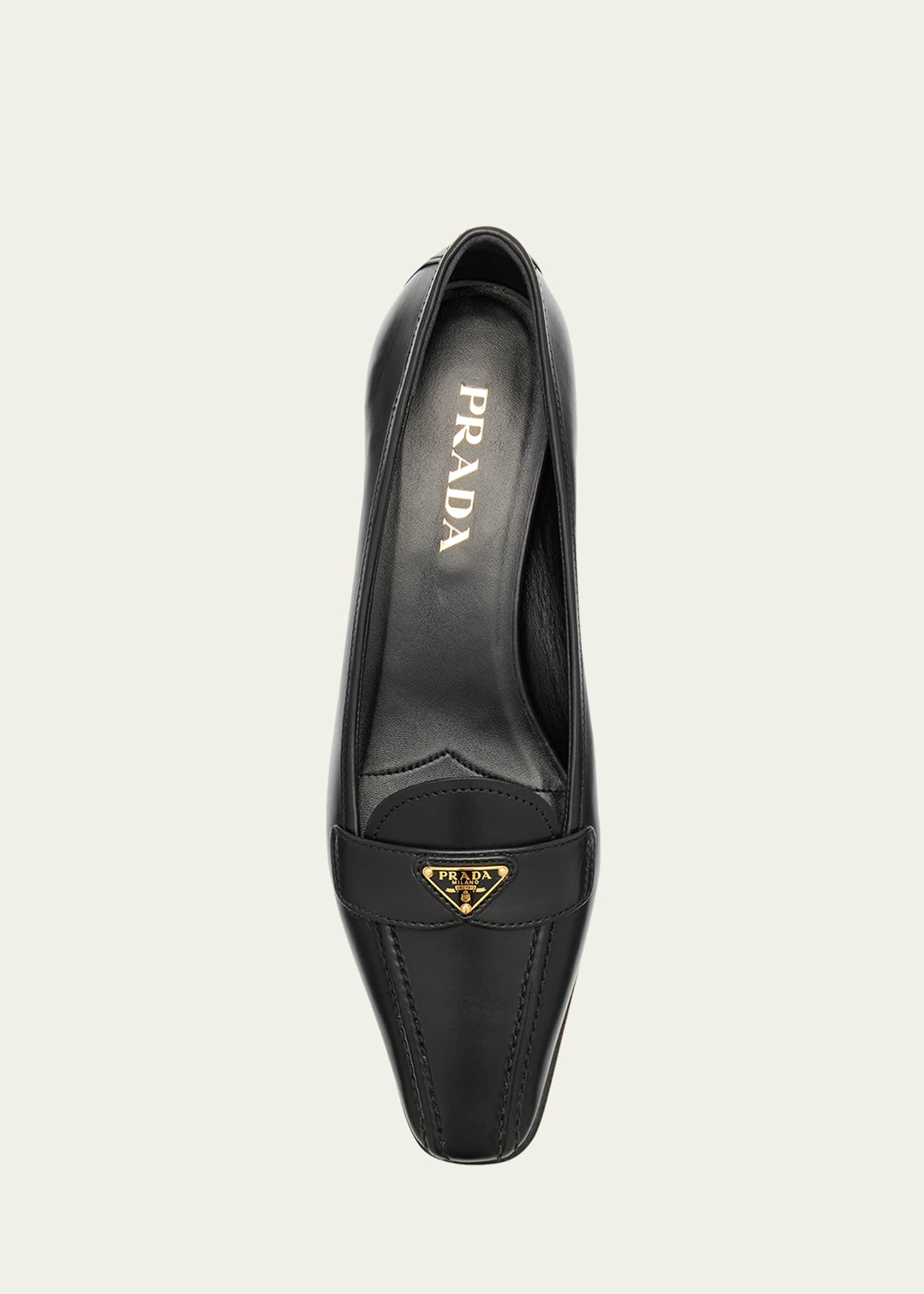 Prada Leather Triangle Logo Pointed-Toe Pumps Image 6 of 6