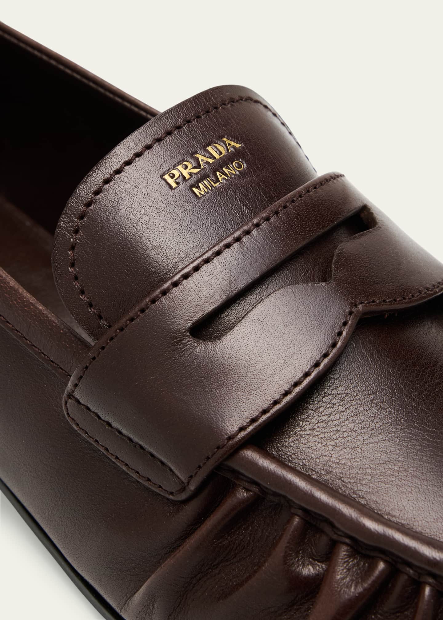Prada Ruched Leather Loafers Image 5 of 6