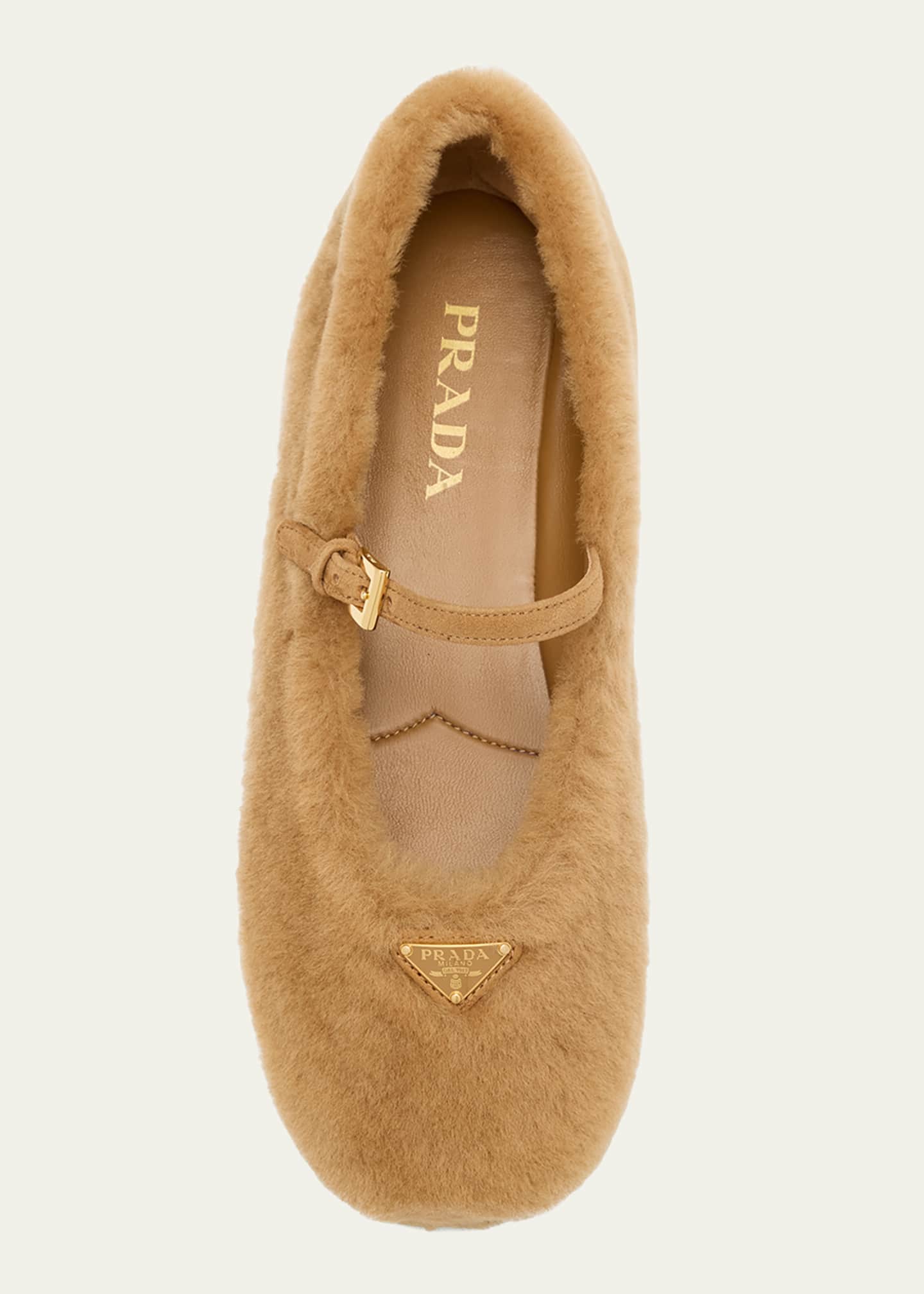 Prada Shearling Mary Jane Ballerina Flats Image 6 of 6