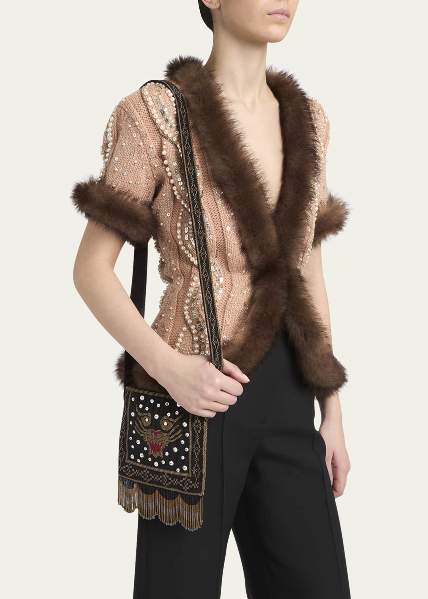Valentino Garavani Nellcote Small Beaded Fringed Shoulder Bag