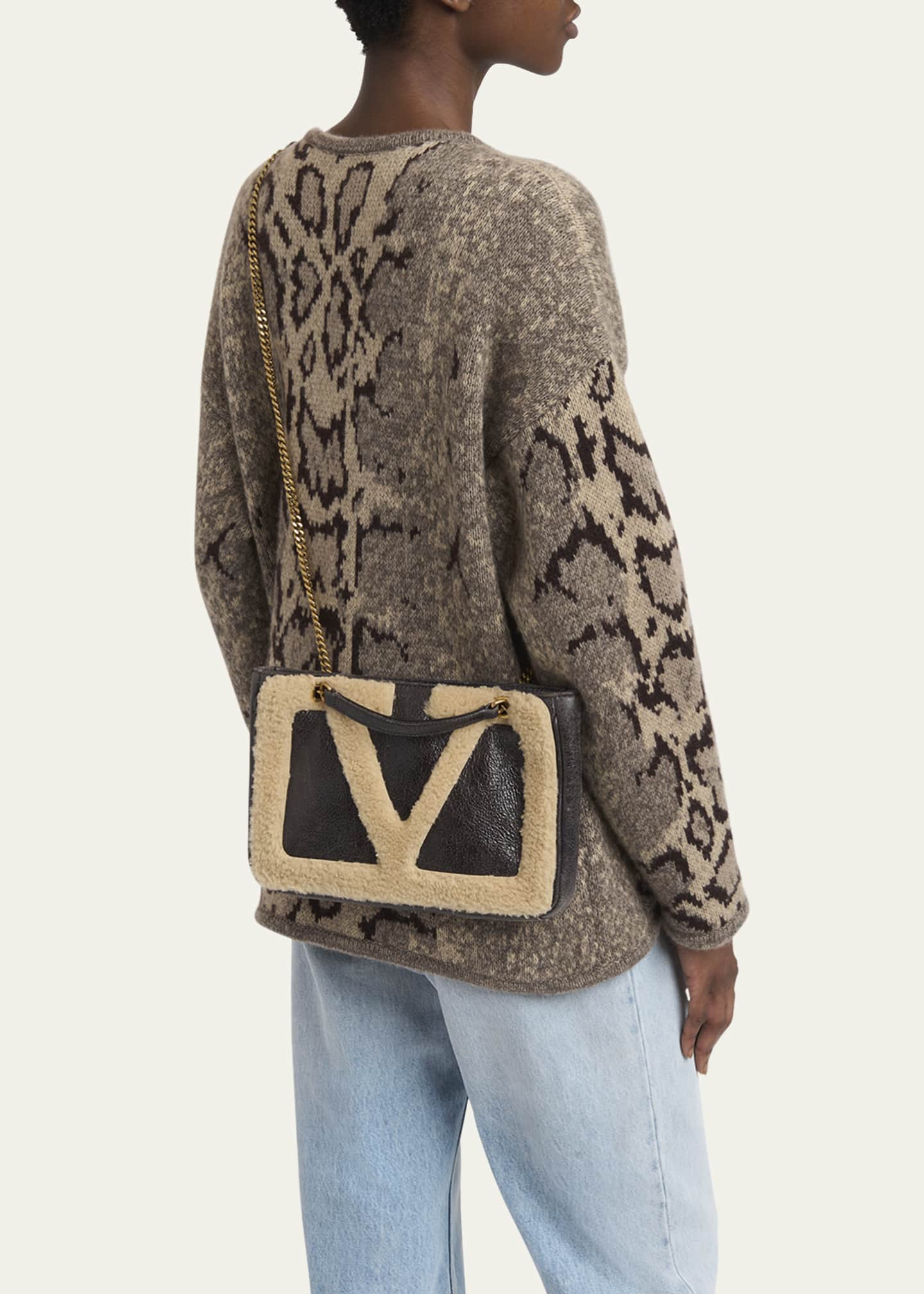 Valentino Garavani Viva Superstar Small Shearling VLogo Tote Bag