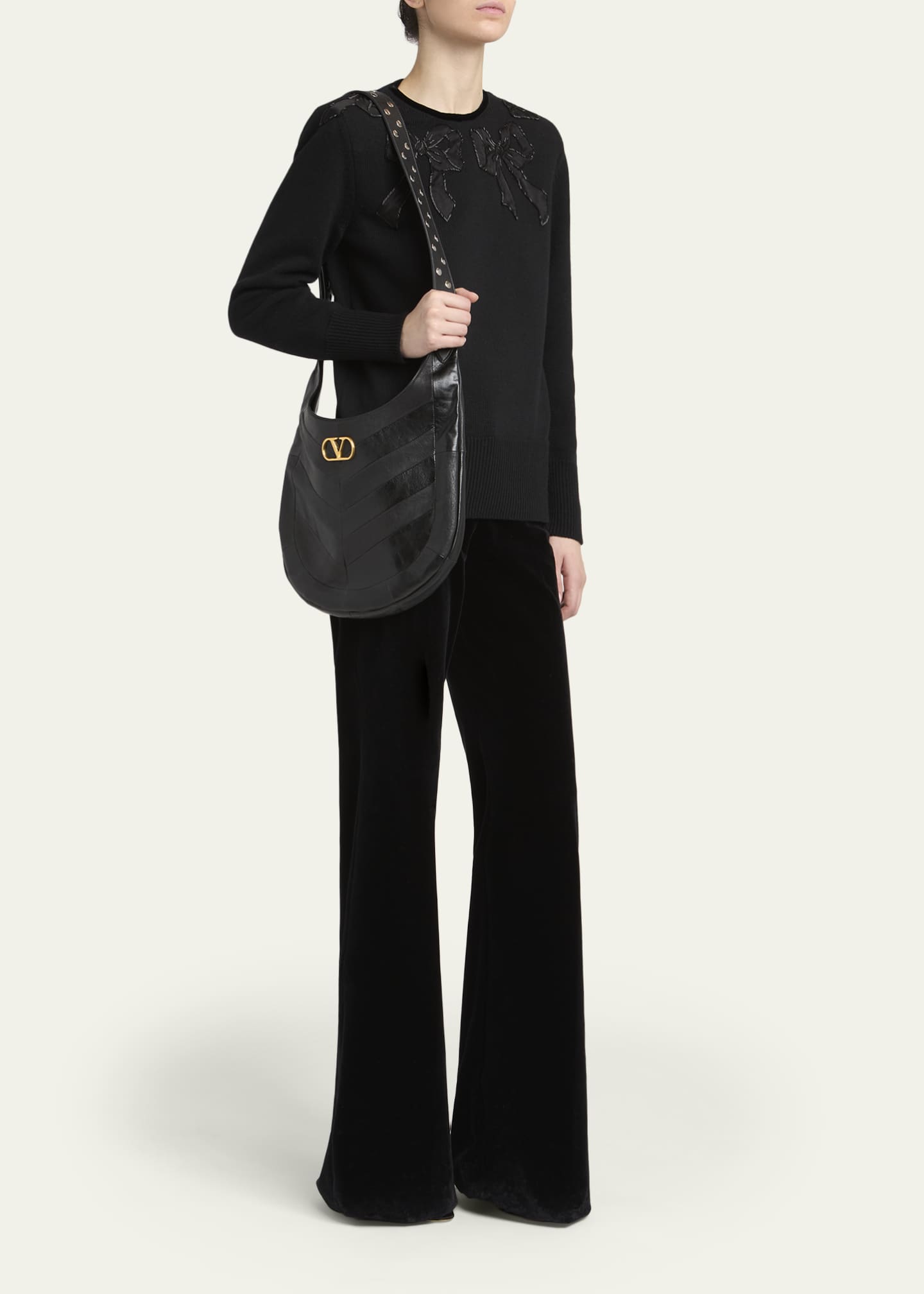 Hoboho Studded Patchwork Leather Hobo Bag