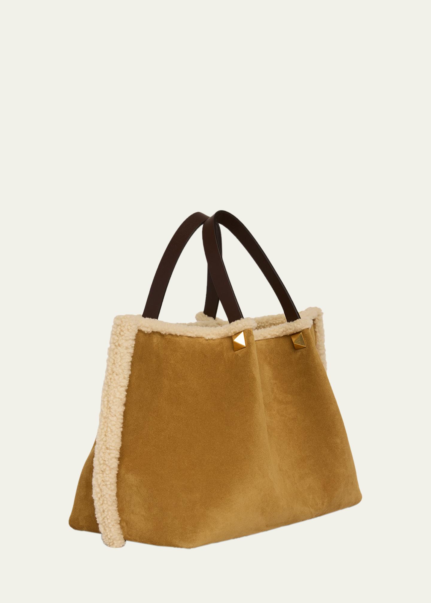 Valentino Garavani Medium Suede Shopping Bag with Shearling Lining 