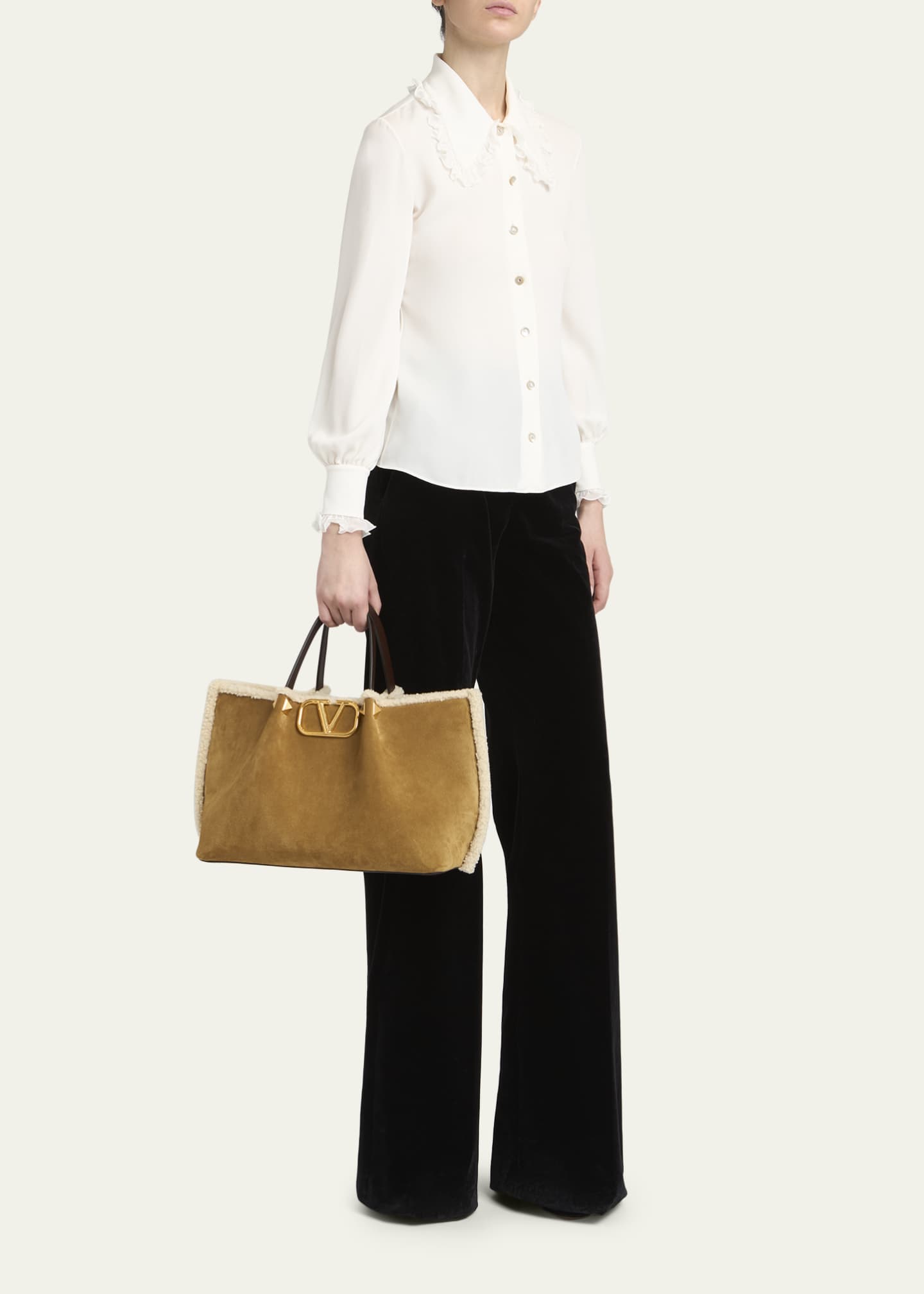 Valentino Garavani Medium Suede Shopping Bag with Shearling Lining