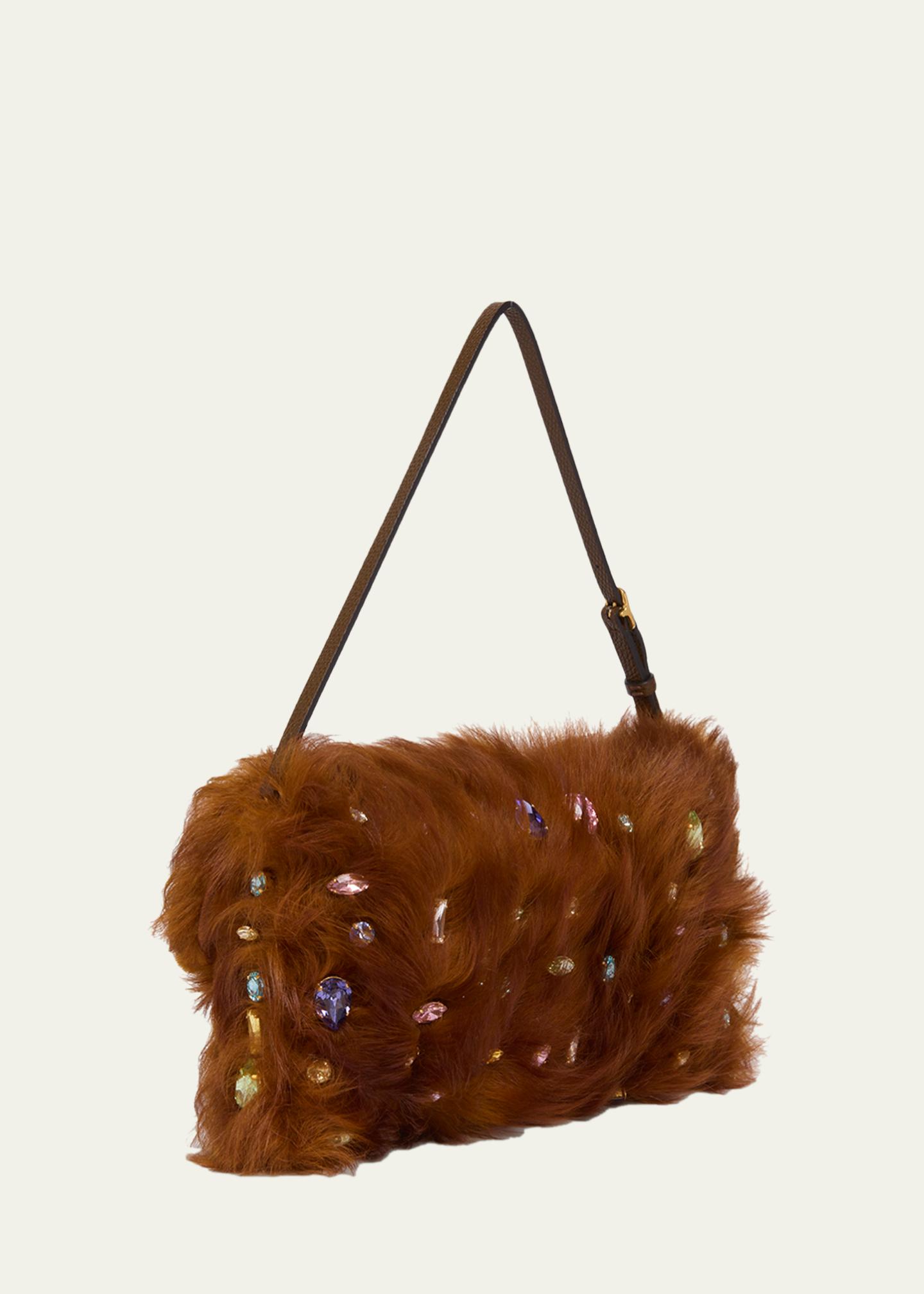 Valentino Garavani Vain Strass Fuzzy Shearling Shoulder Bag