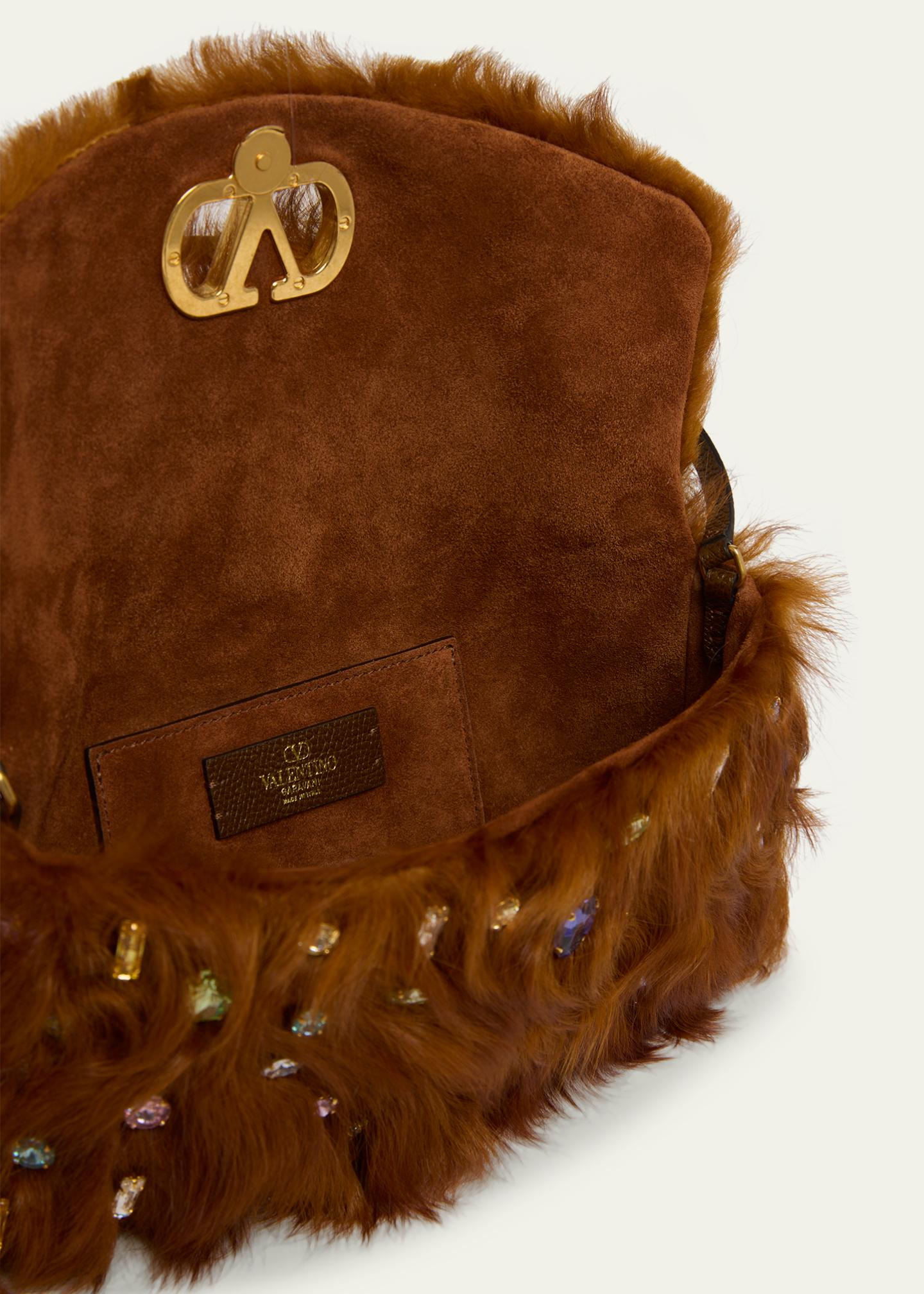 Valentino Garavani Vain Strass Fuzzy Shearling Shoulder Bag