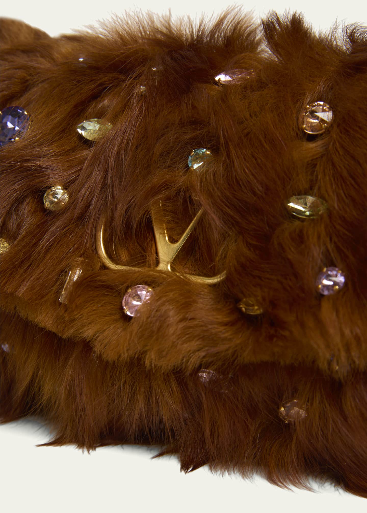 Valentino Garavani Vain Strass Fuzzy Shearling Shoulder Bag