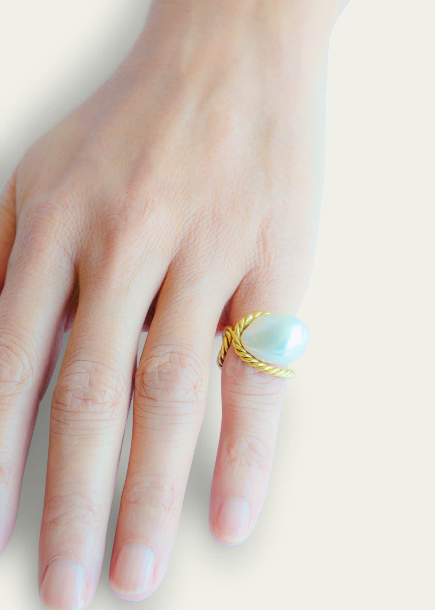Haute Victoire 18K Open Shank Twisted Pearl Ring Image 2 of 2