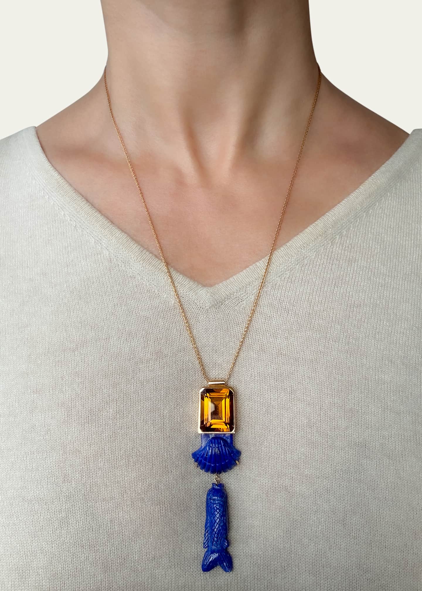Haute Victoire 18K Ametrine with Lapis Lazuli Shell and Fish Necklace Image 2 of 2