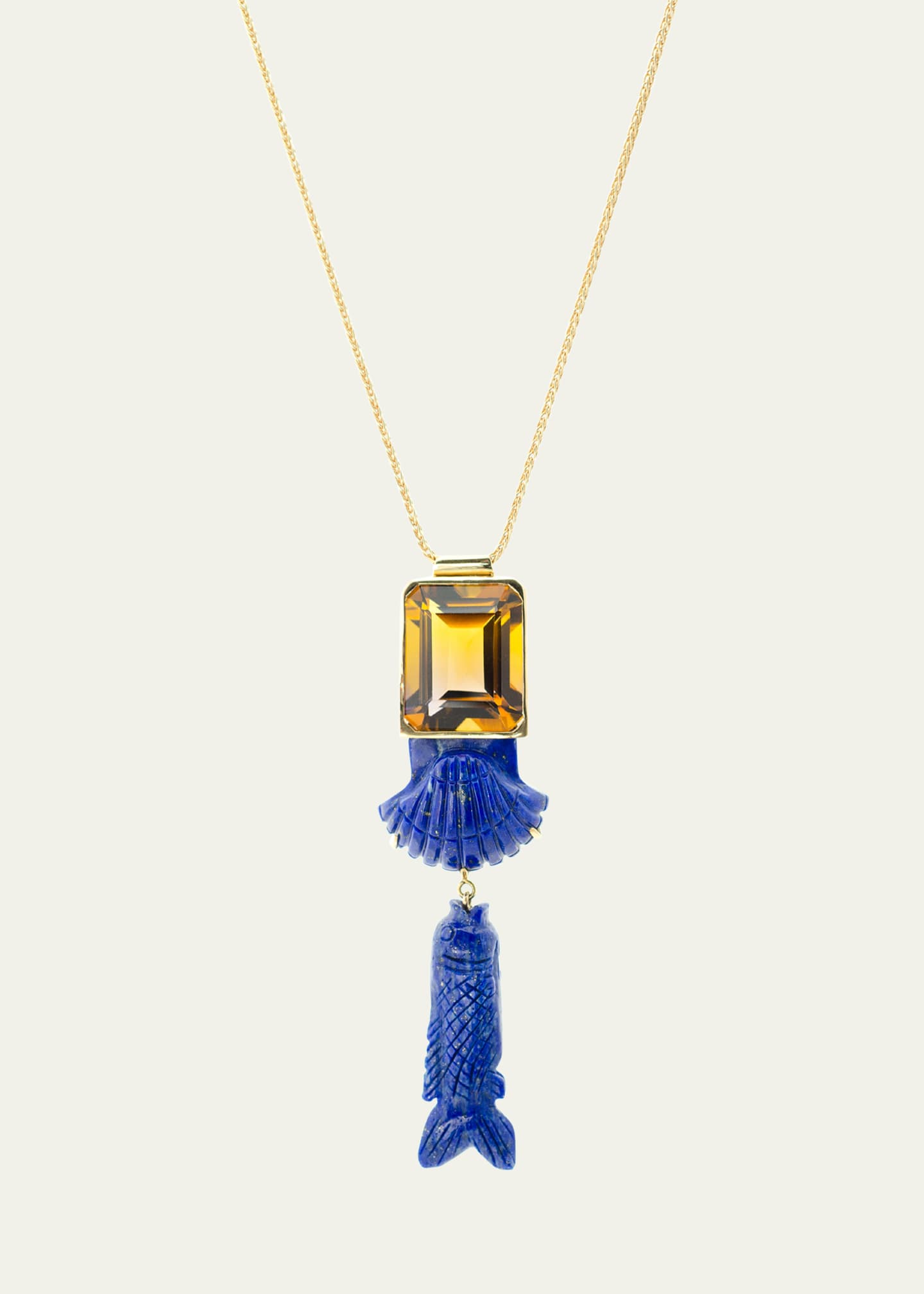 Haute Victoire 18K Ametrine with Lapis Lazuli Shell and Fish Necklace Image 1 of 2
