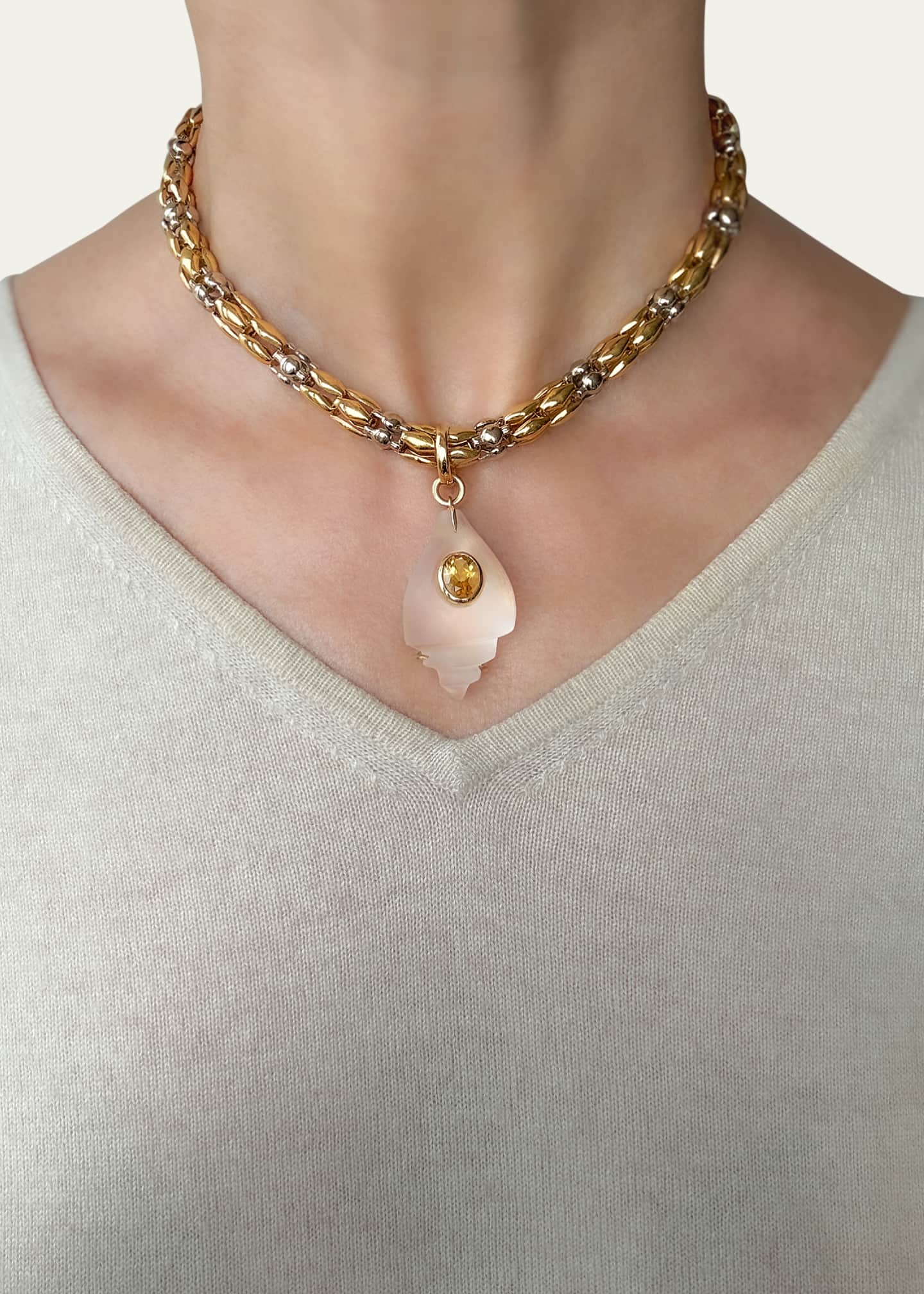 Haute Victoire 18K Rock Crystal Shell and Citrine Braided Necklace Image 2 of 2