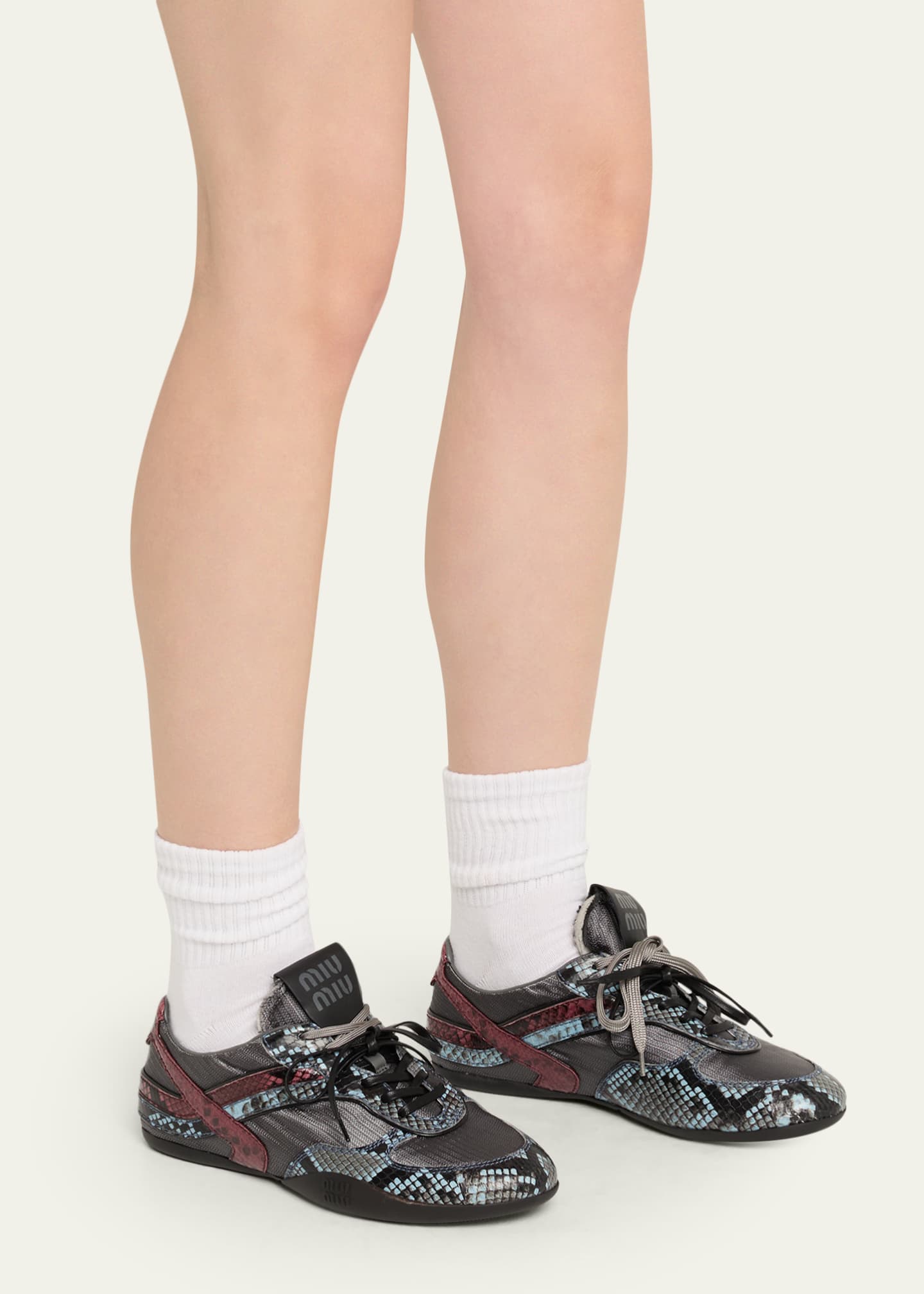✴︎mim✴︎ Miu Miu Gymnasium Technical Fabric and Python Low-Top Sneakers
