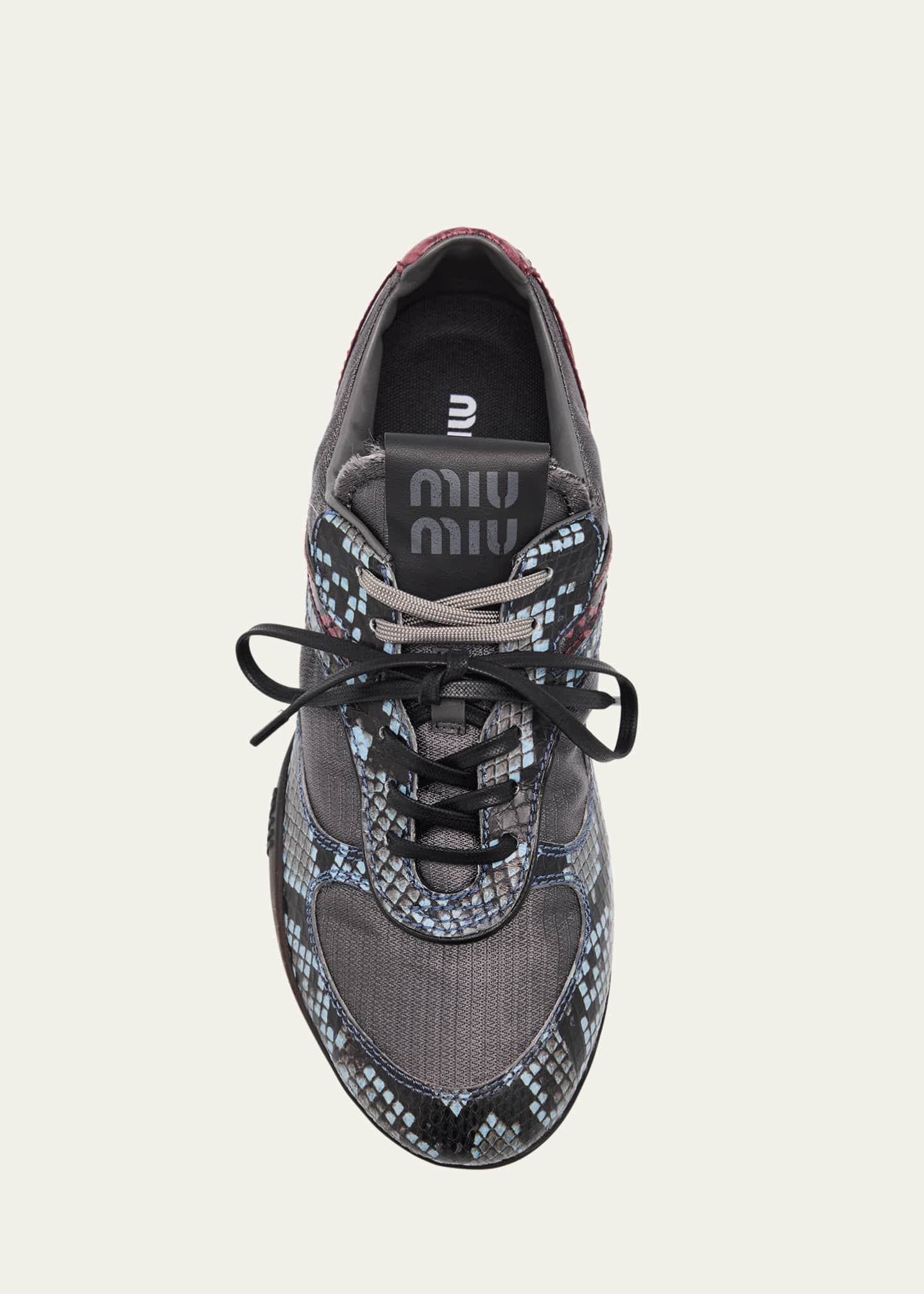 Miu Miu Gymnasium Technical Fabric and Python Low-Top Sneakers