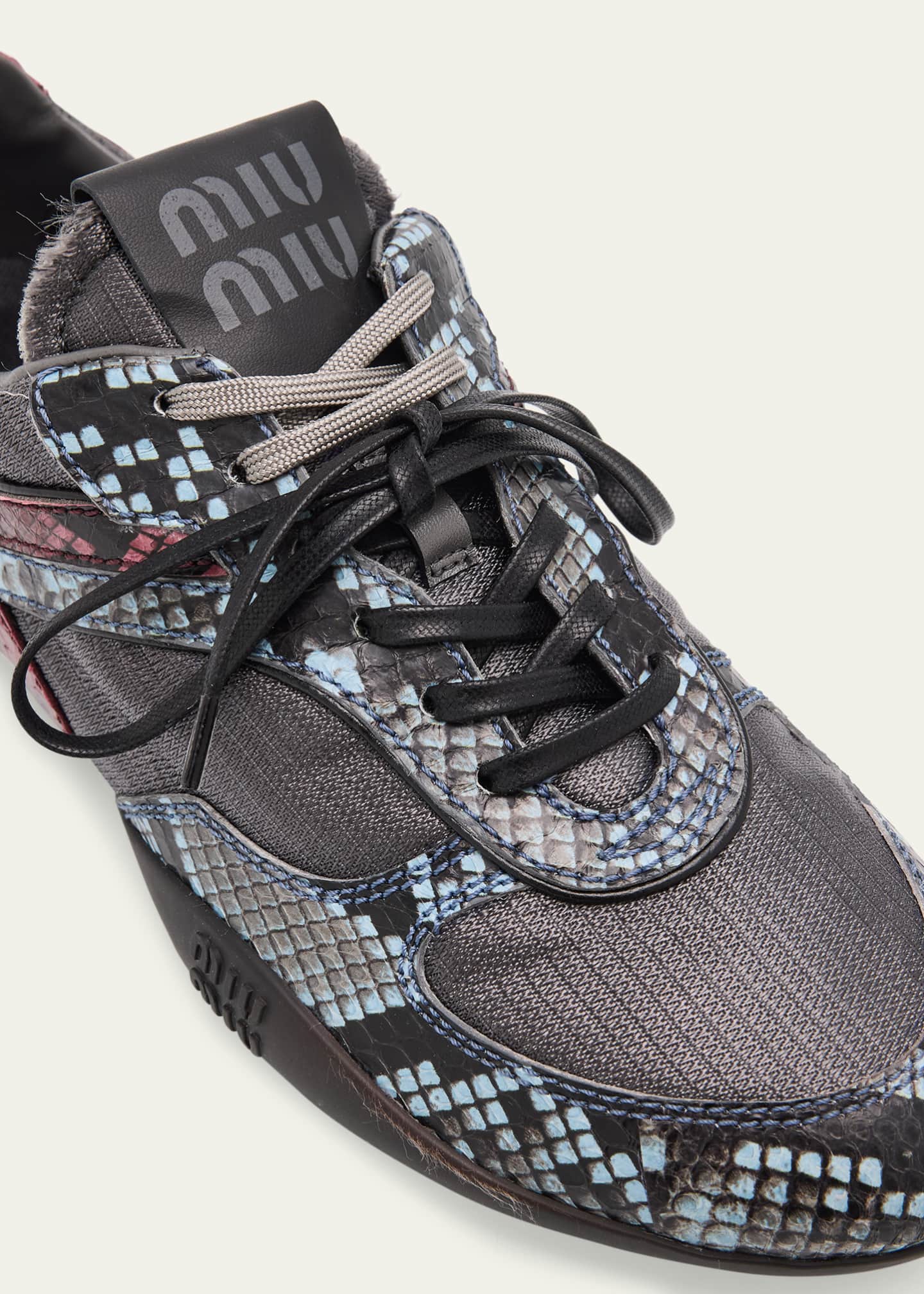 Miu Miu Gymnasium Technical Fabric and Python Low-Top Sneakers