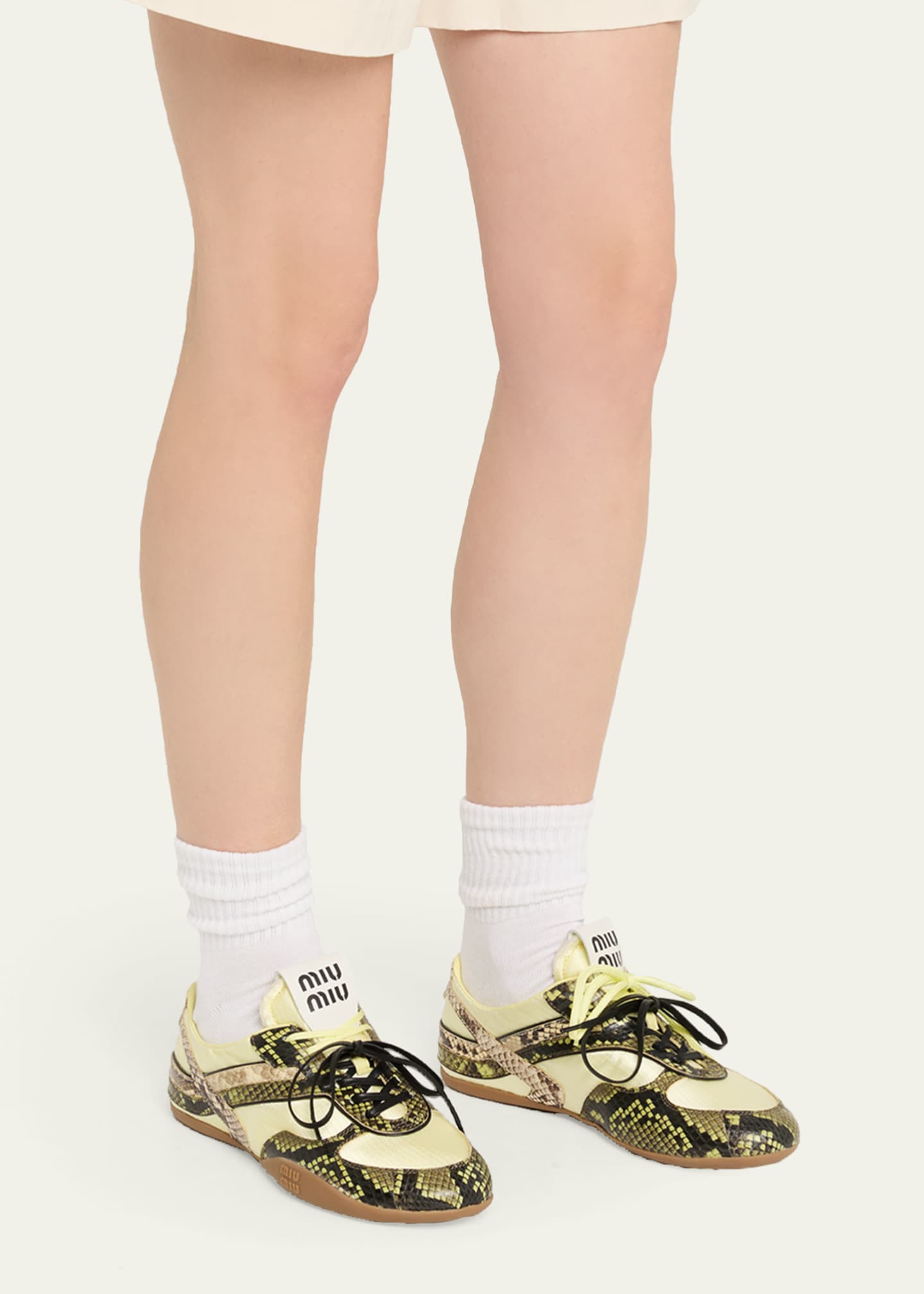 Miu Miu Gymnasium Technical Fabric and Python Low-Top Sneakers