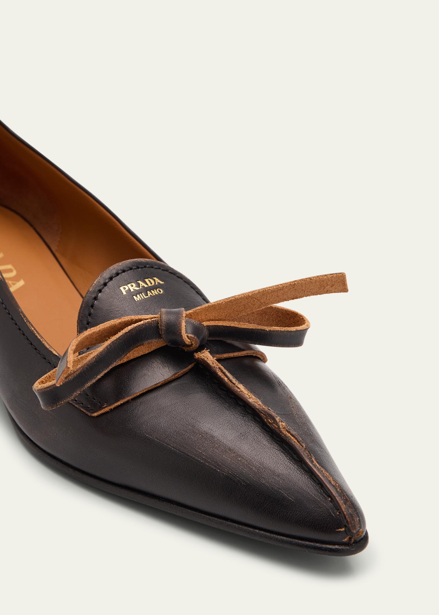 Prada Leather Block-Heel Loafers - Bergdorf Goodman