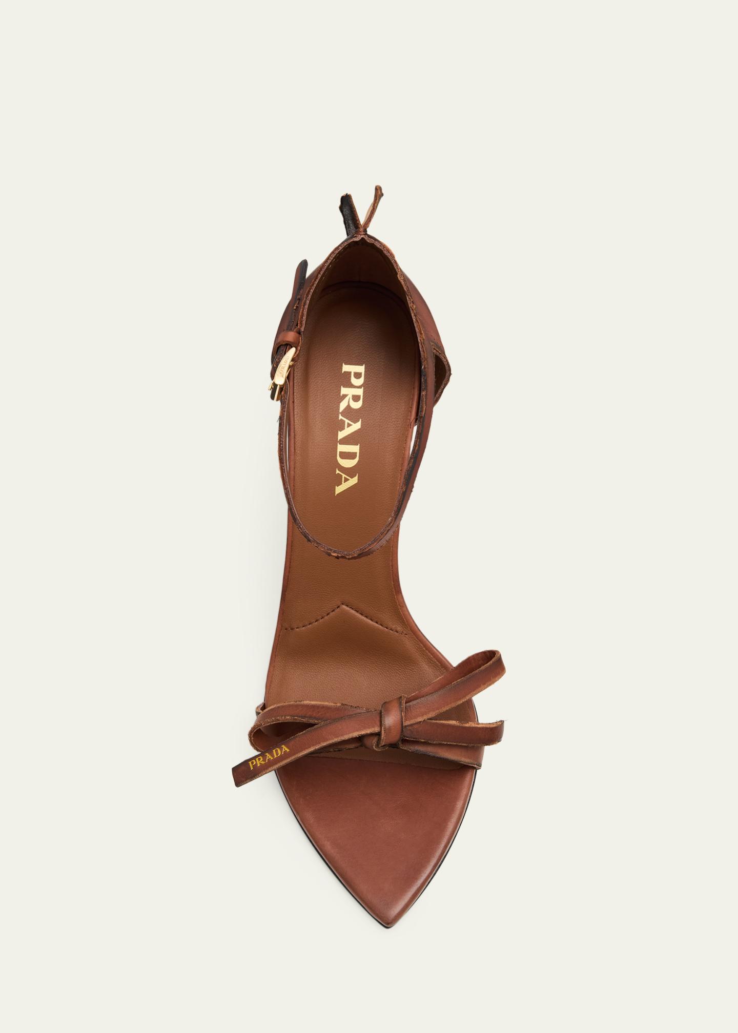 Prada 85mm Distressed Leather Bow Sandals - Bergdorf Goodman