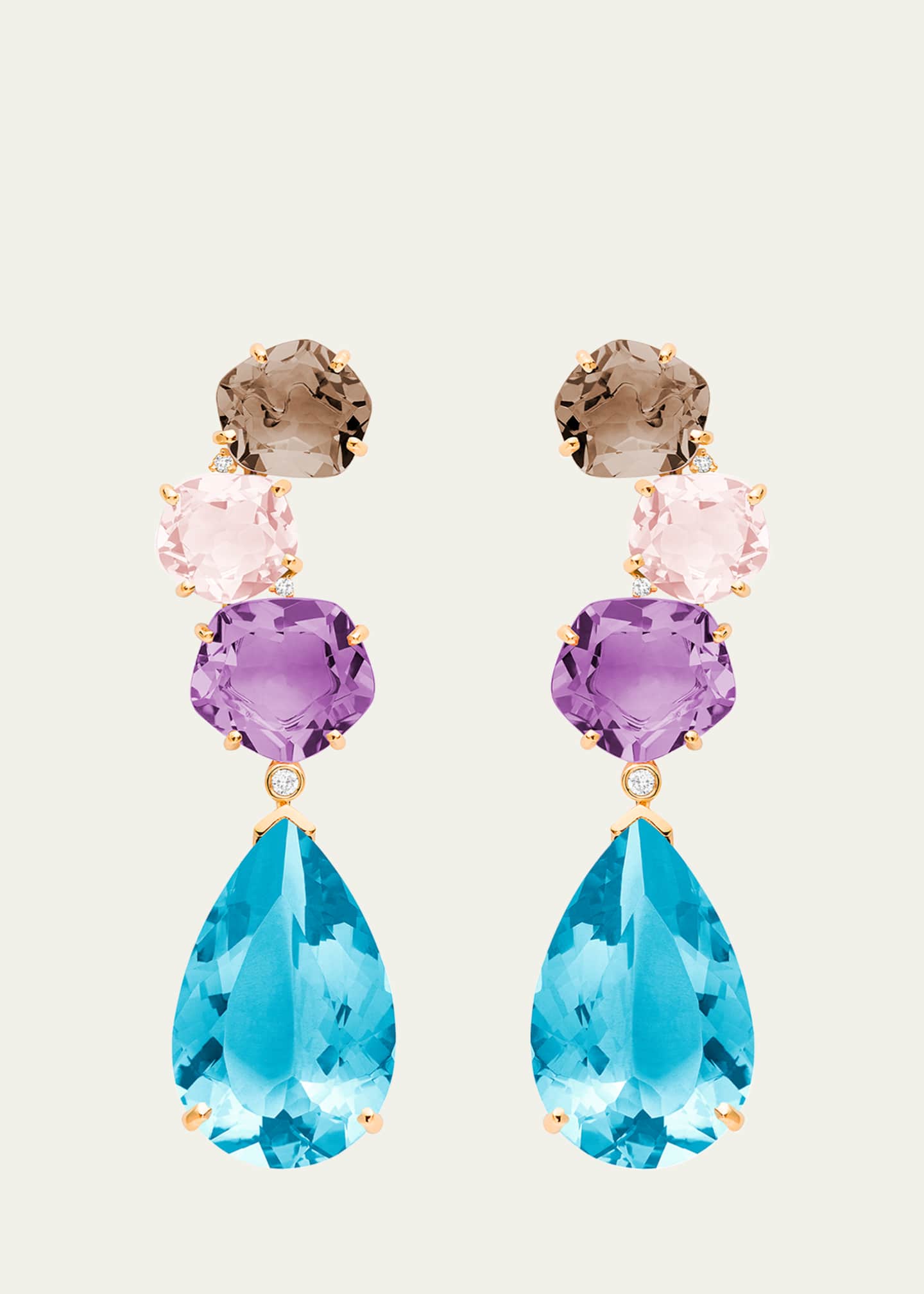 Daniella Kronfle 18K Rose Gold Quartz, Blue Topaz and Amethyst Diana Earrings