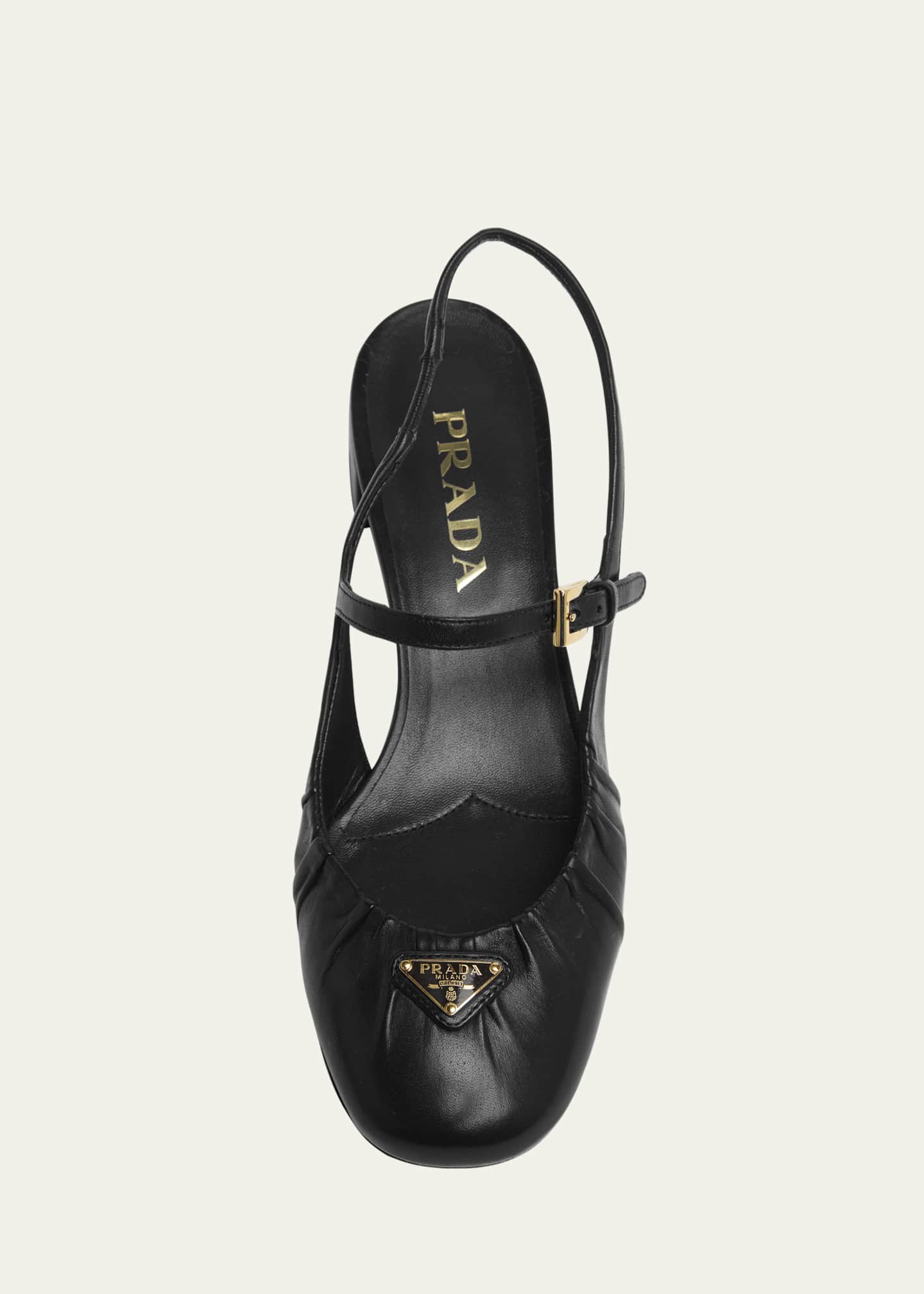 Prada Ruched Toe Mary Jane Leather Pumps Image 4 of 4