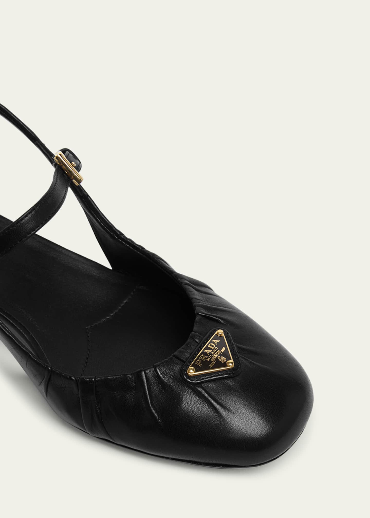 Prada Ruched Toe Mary Jane Leather Pumps Image 3 of 4