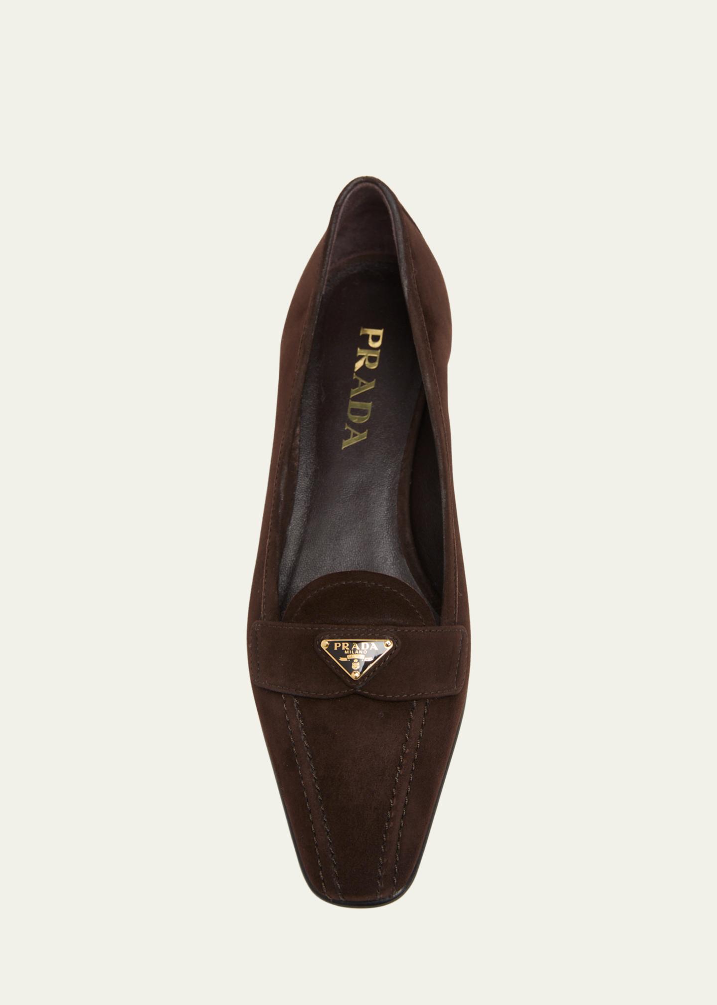 Prada Navy Suede Penny Loafers with Gold Triangle Logo Navy Suede loafers | PRADA - United States main image 2