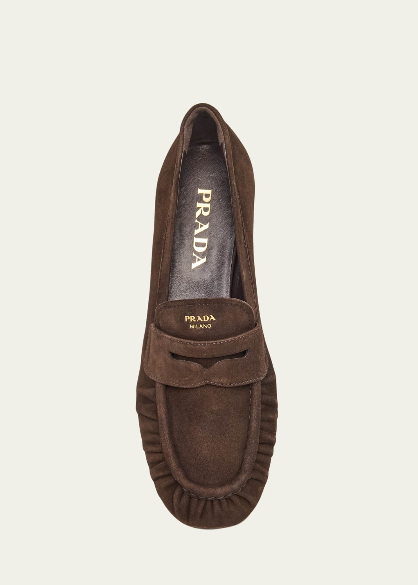 Suede Ruched-Toe Penny Loafers