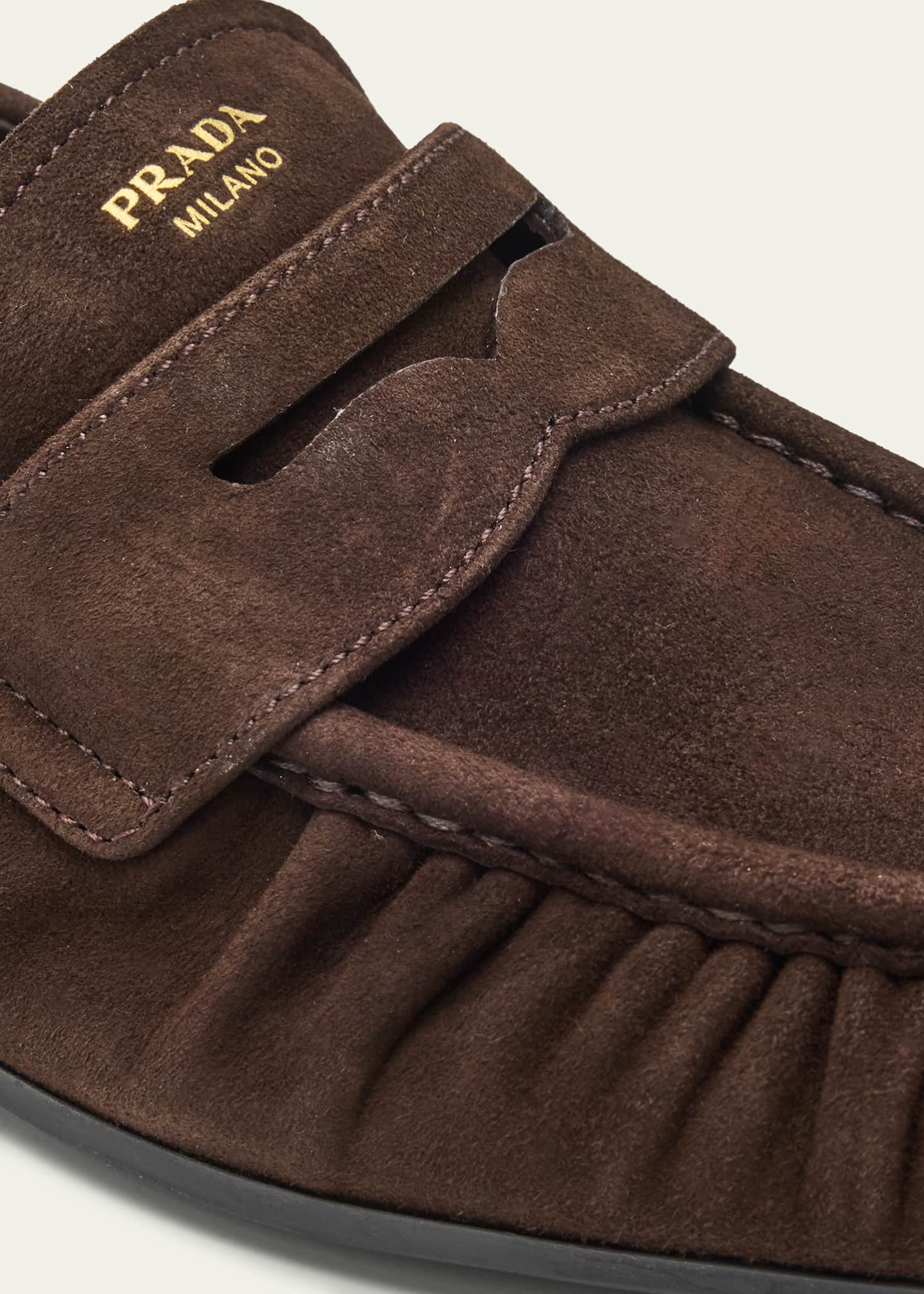 Suede Ruched-Toe Penny Loafers